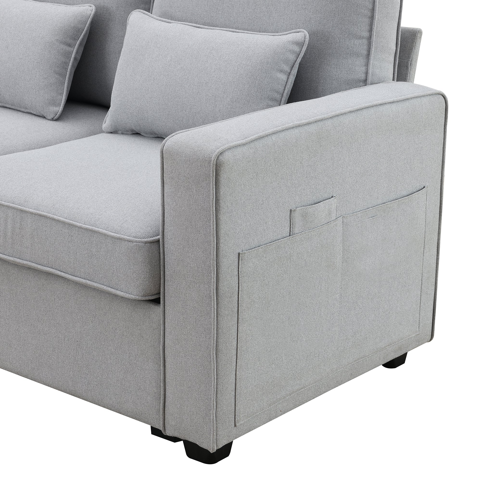 Clint 114.2" Linen 4 Seater Sofa with Console, 2 Cupholders and 2 USB Ports Wired or Wirelessly Charged