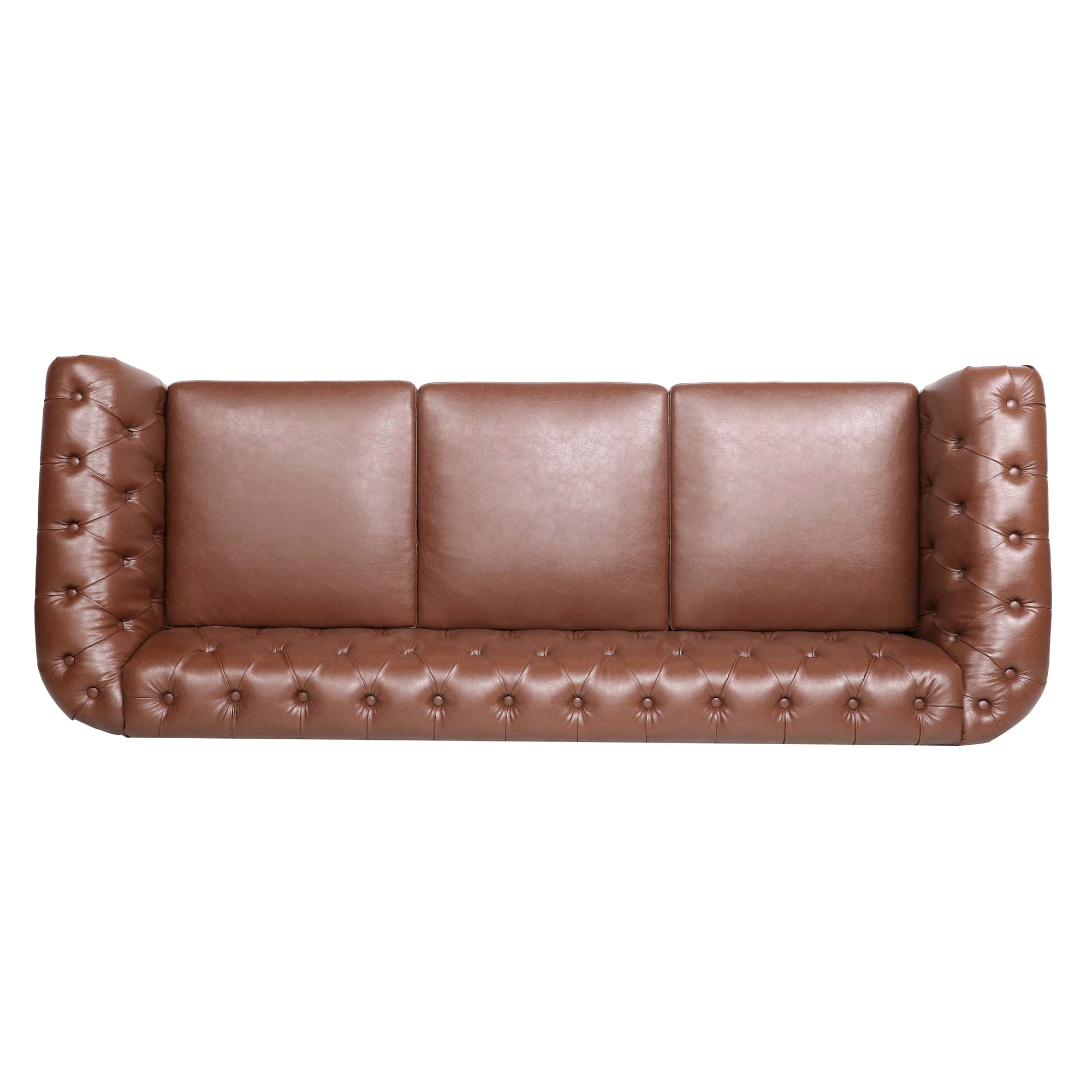 84" Cognac Faux Leather Chesterfield Sofa With Nailhead Trim