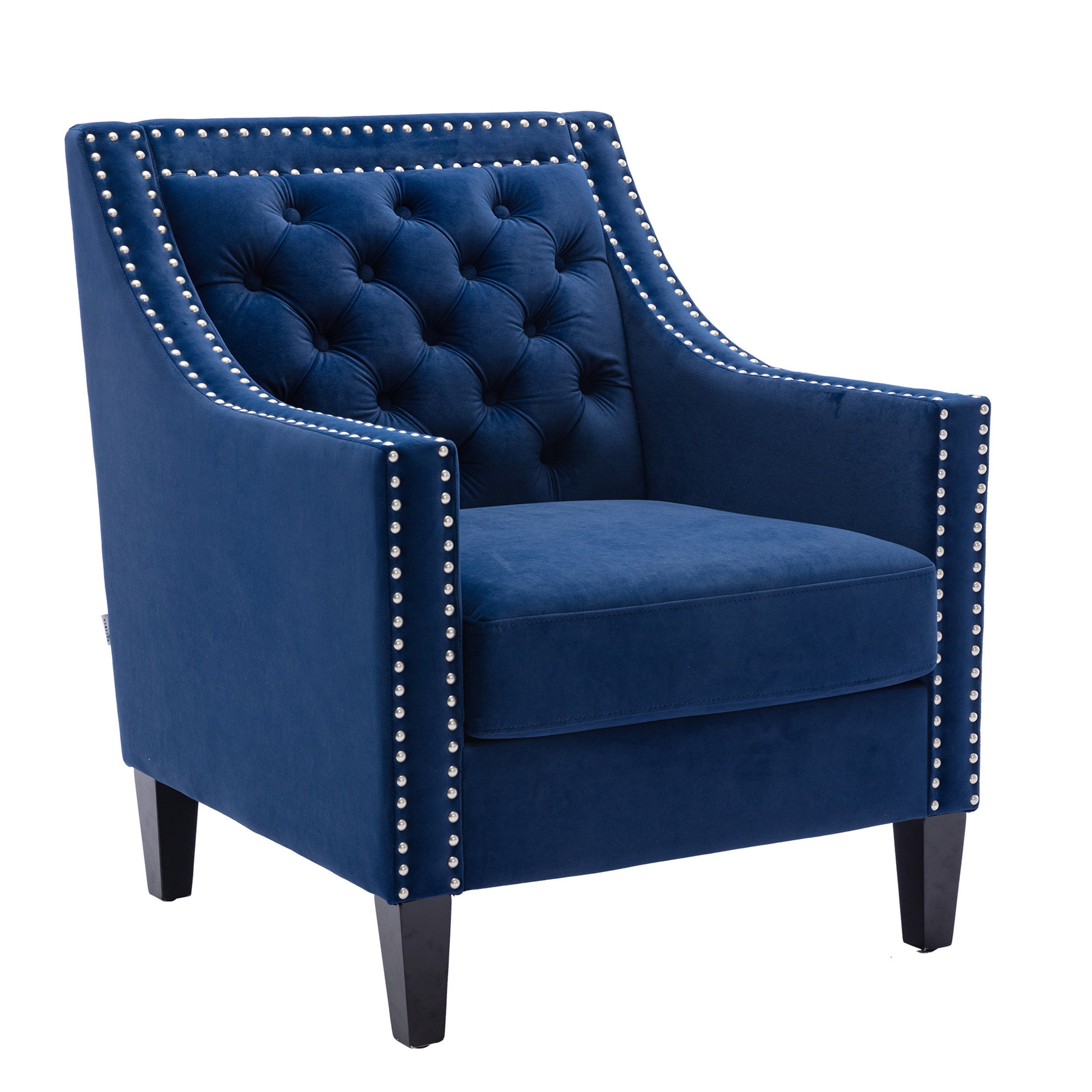 Vegas Navy Blue Velvet Accent Chair With Tufted Back and Nailhead Trim