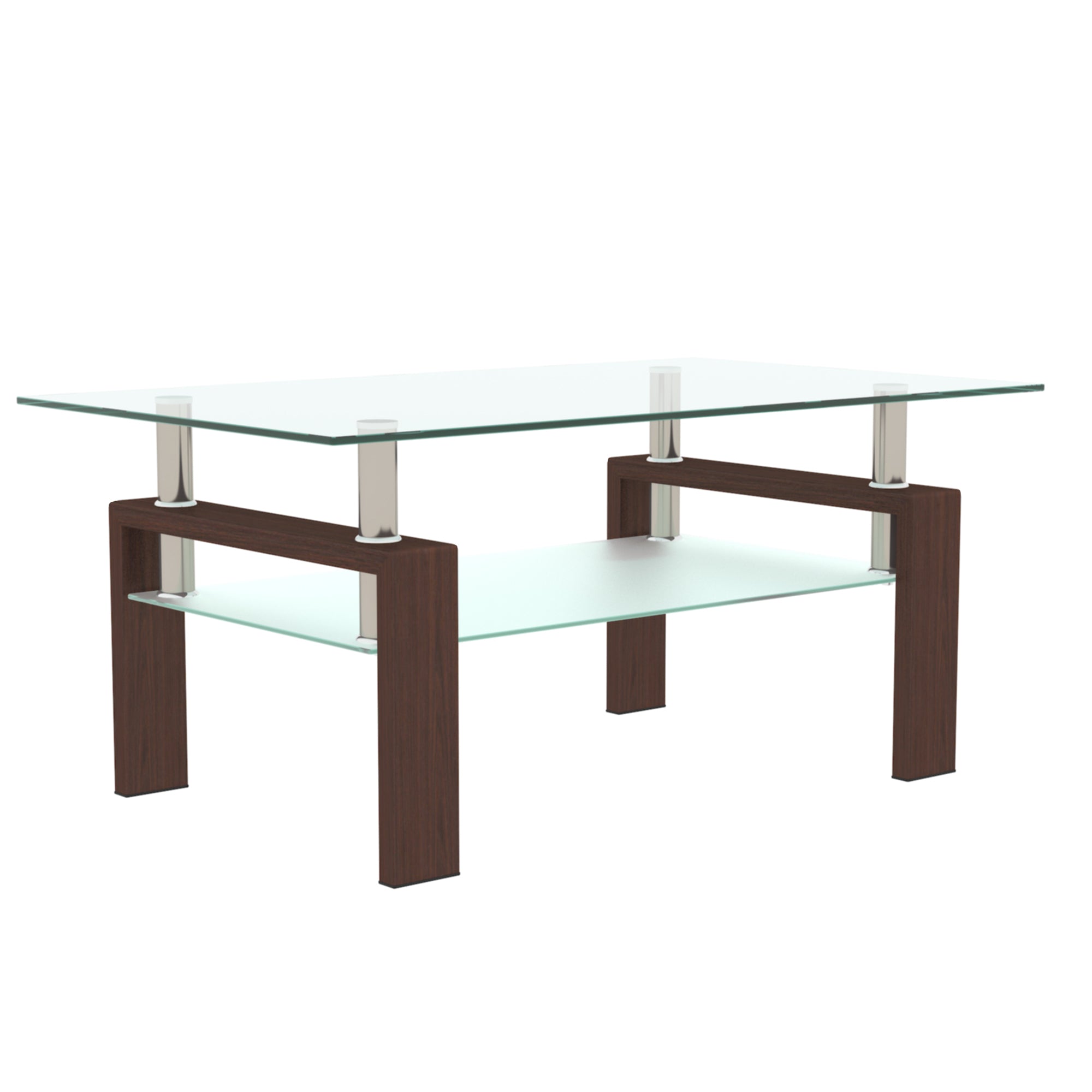 Luna Rectangle Glass Coffee Table with Walnut Metal Legs