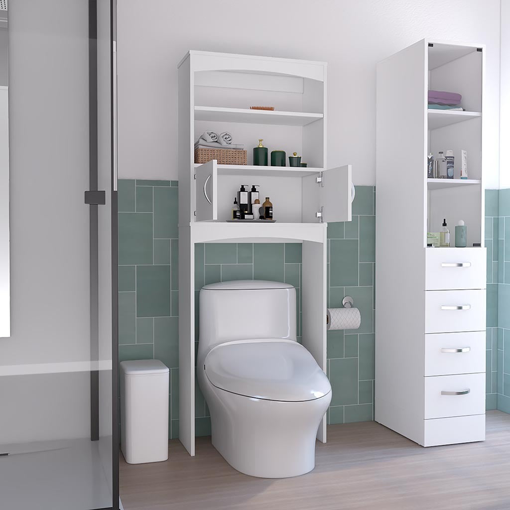 White Over The Toilet Cabinet with Three Shelves