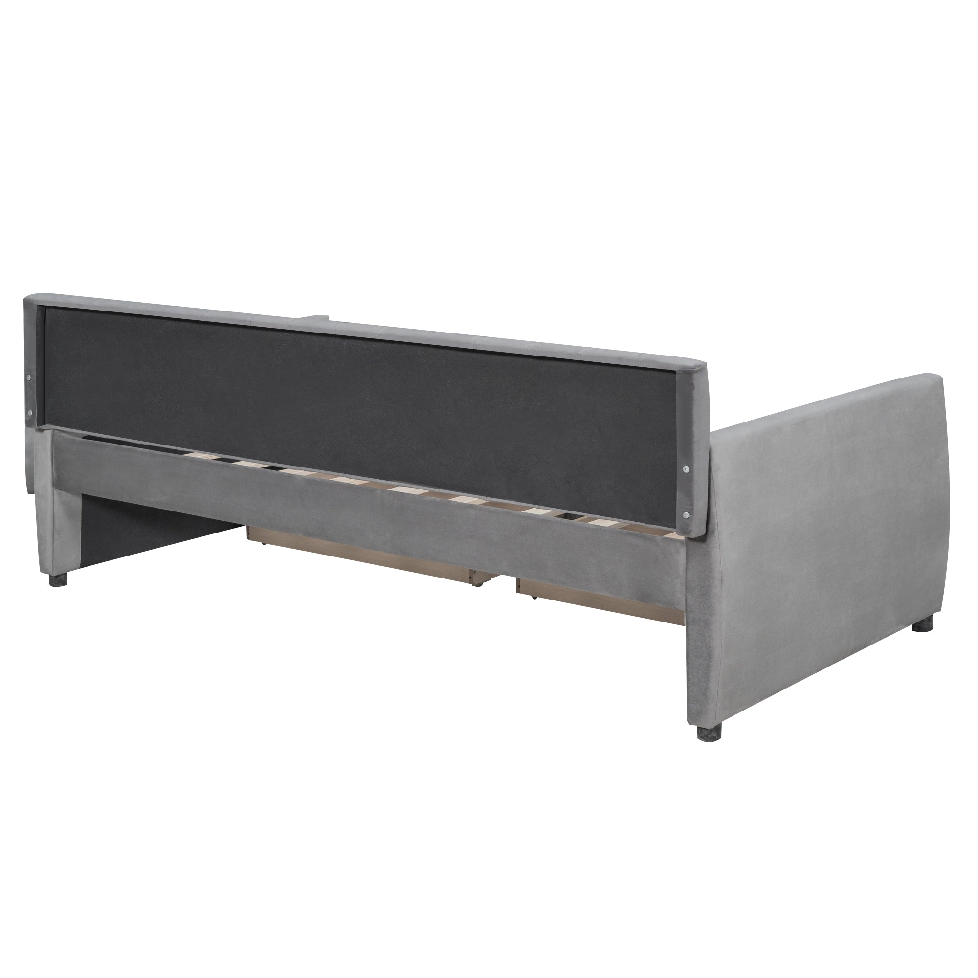 Raya Gray Velvet Twin Daybed with Storage Drawers
