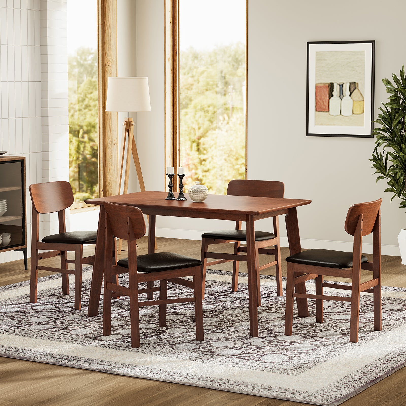 Oslo Brown Solid Wood 5pc Dining Set Table and 4 Chairs