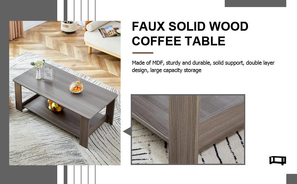 43" Modern Gray Coffee Table with Undershelf