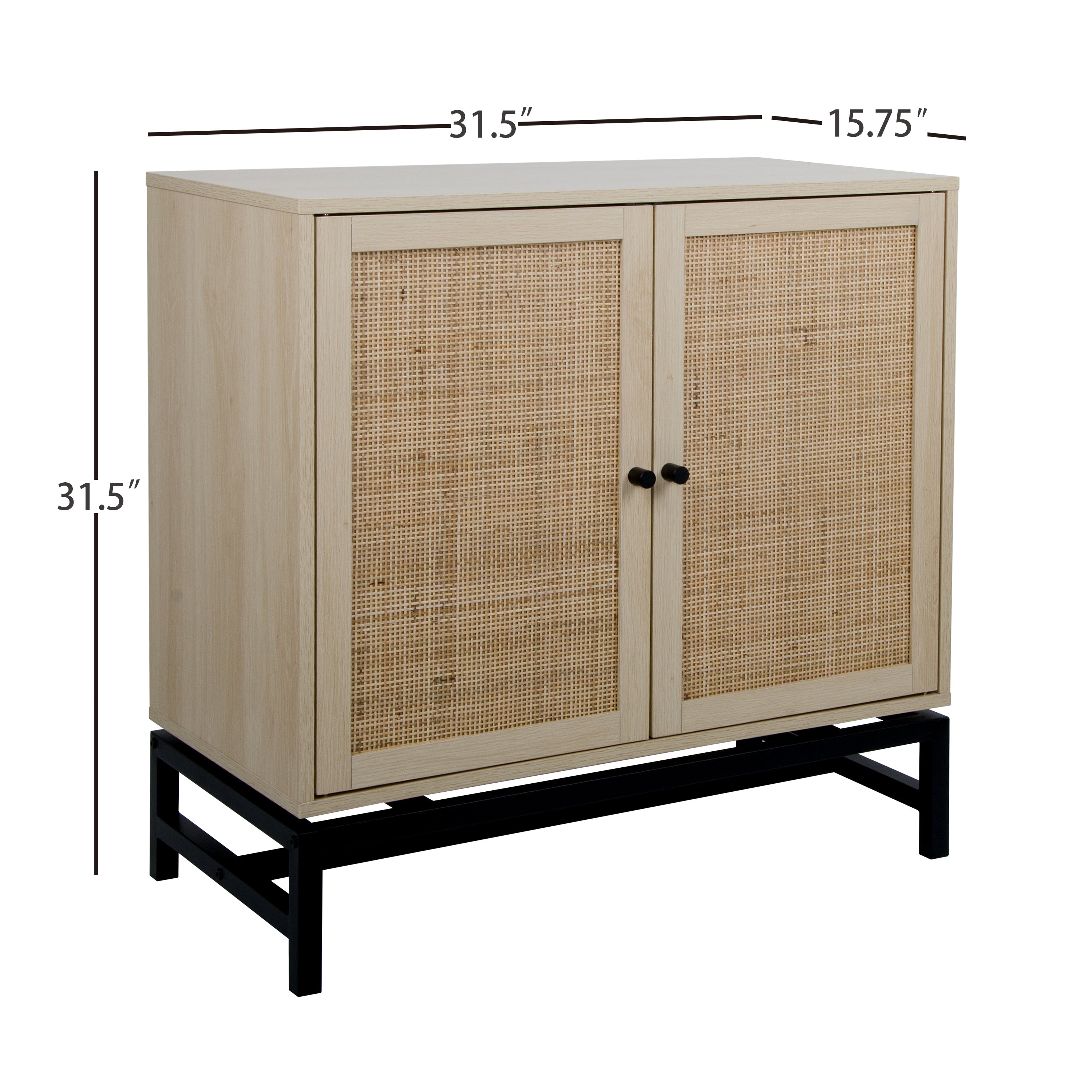 31.5" Natural rattan Accent Storage Cabinet with Black Metal Base