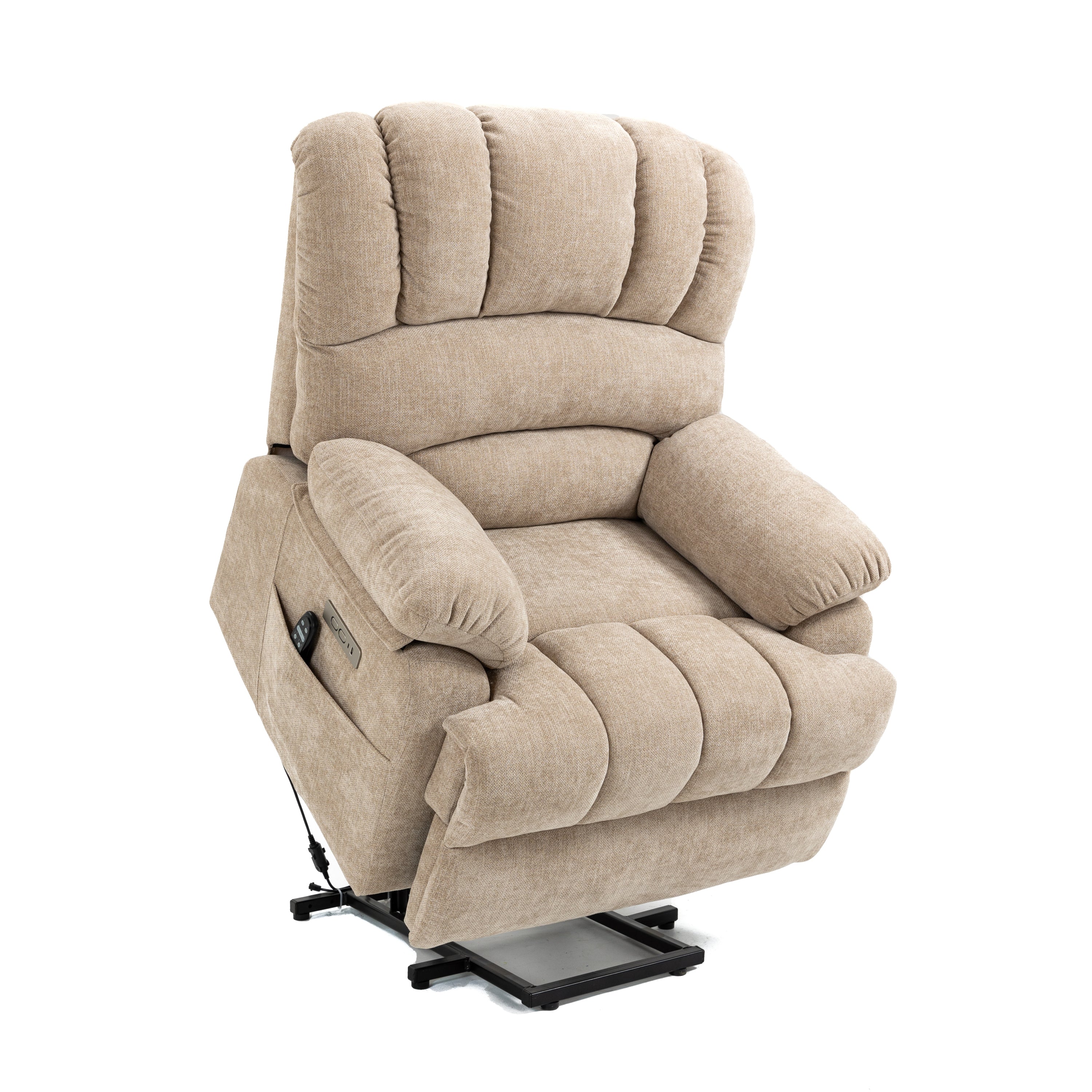 Newton Oversized Chenille Power Lift Recliner Chair With 8-Point Vibration Massage and Lumbar Heating