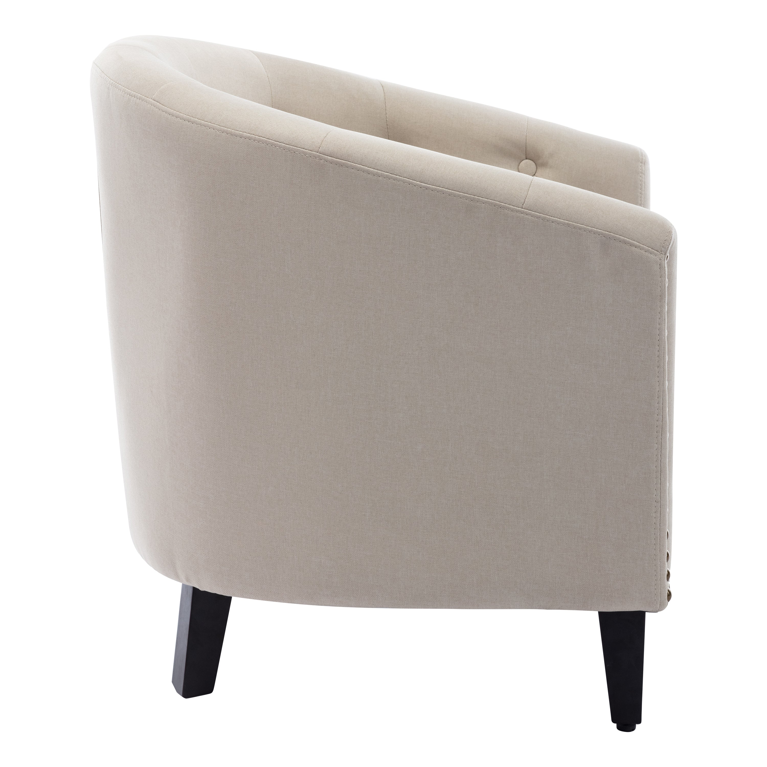 Tan linen Fabric Tufted Barrel Accent Chair with Nailhead Trim