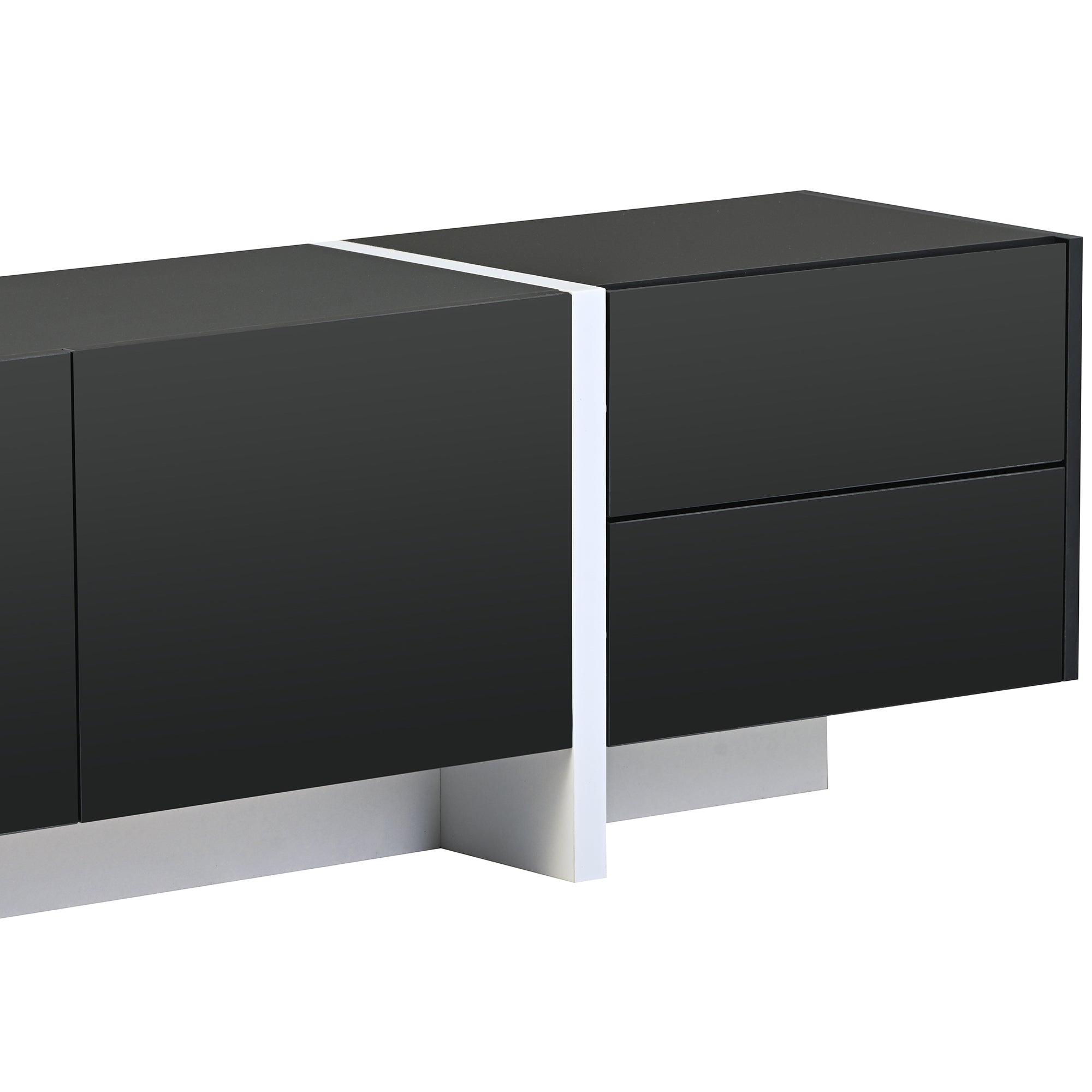 74.80" Black Glossy with White Stripe Line TV Stand Fits TV up to 86"