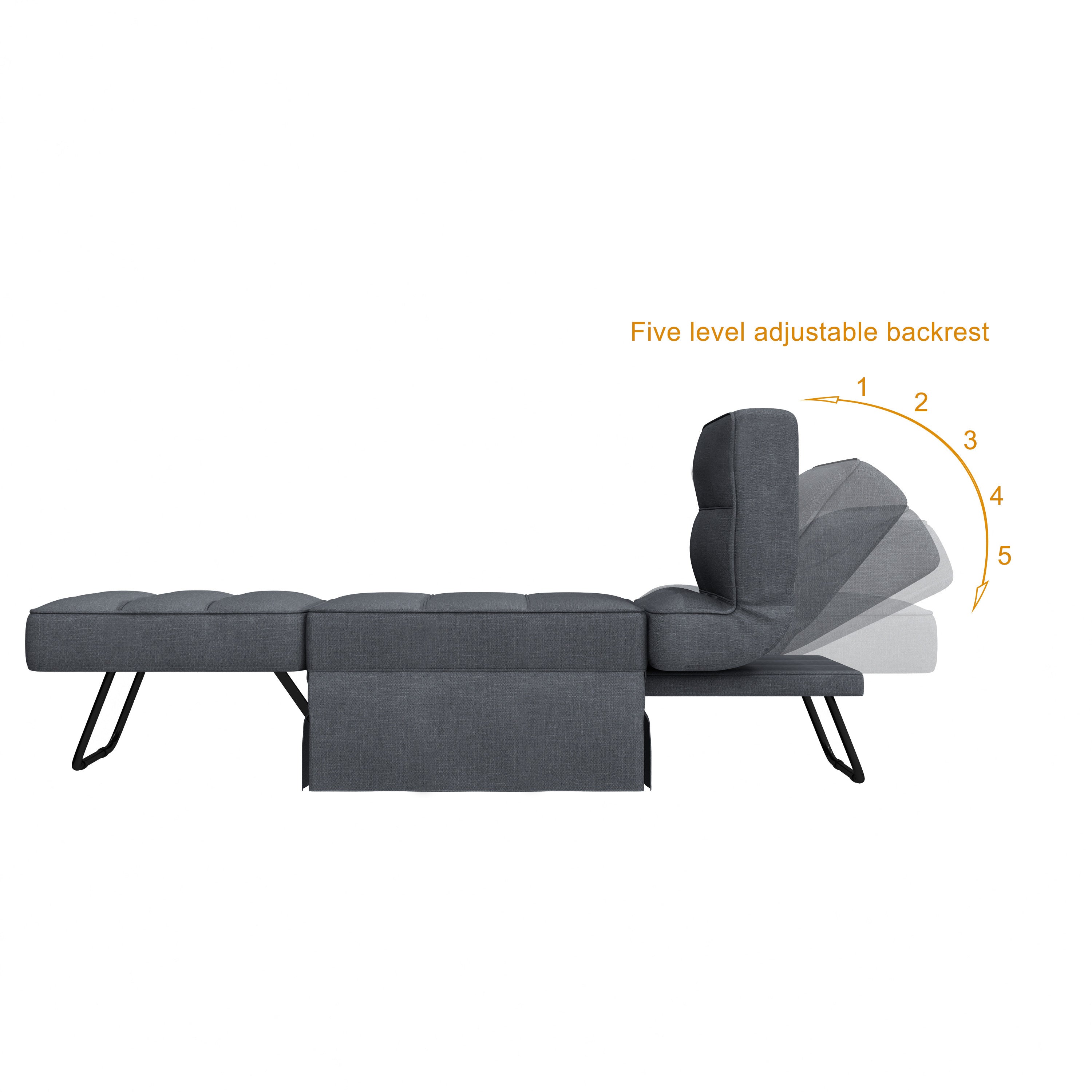 Luma Dark Gray Linen Convertible Sleeper Bed, Lounge Chair, Ottoman