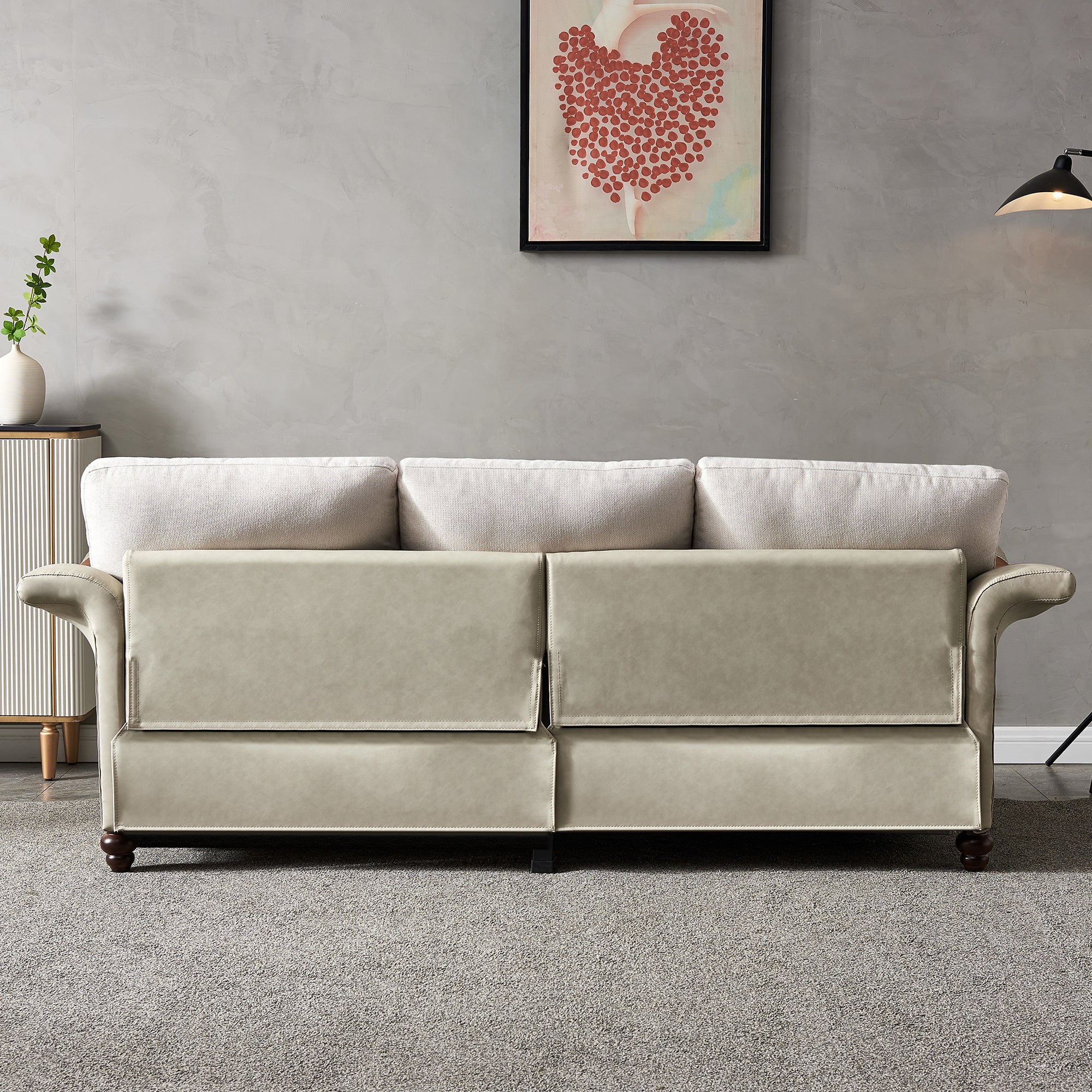 84" Corra Beige Linen Fabric Sofa with Wood Legs