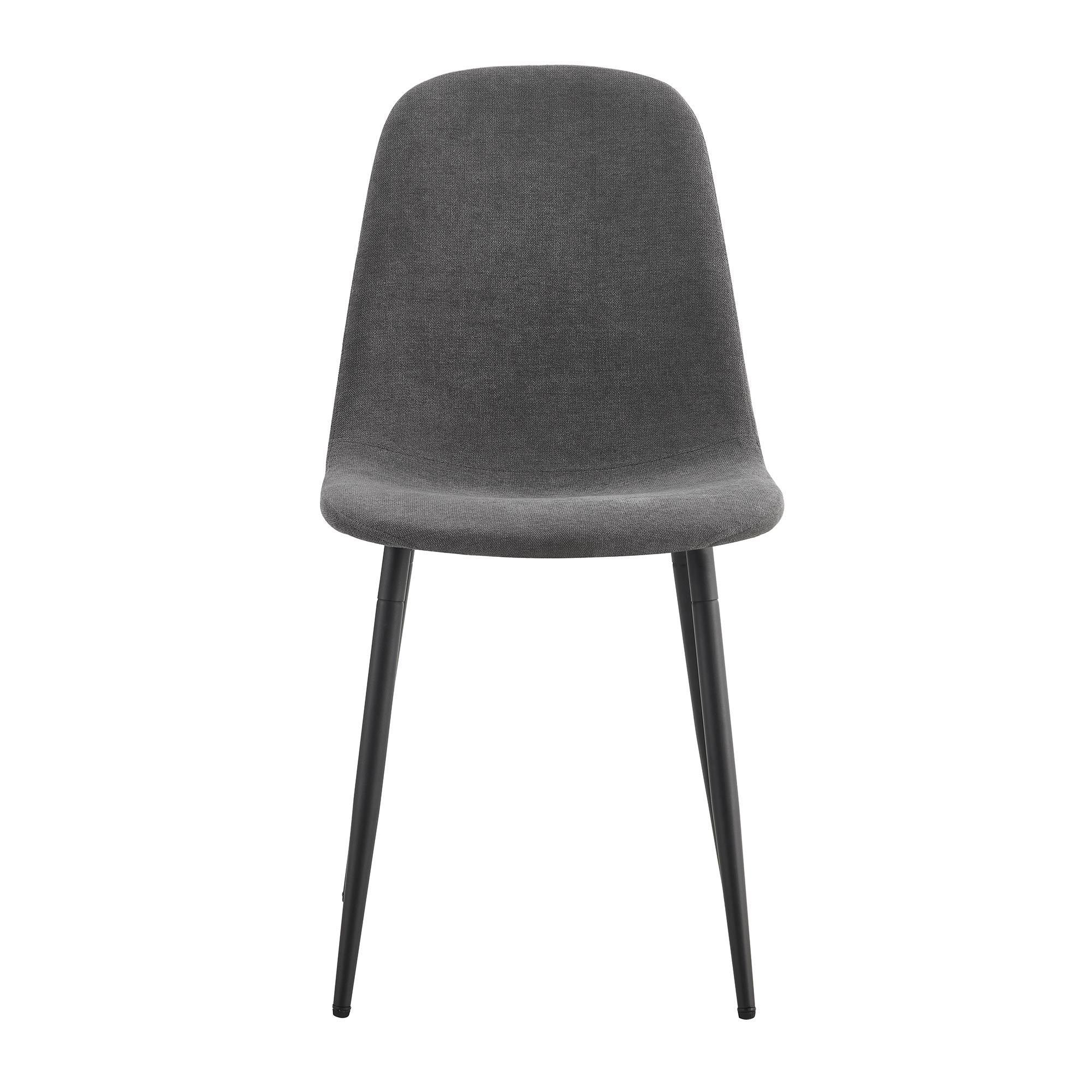 Set of 6 Gray Linen Upholstered Dining Chairs with Black Metal Legs