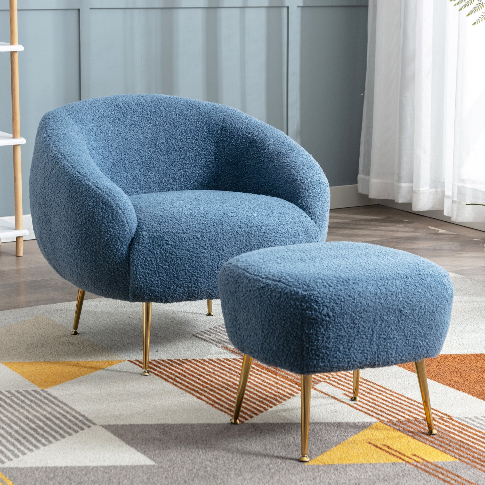 Elise Boucle Modern Barrel Accent Chair with Ottoman