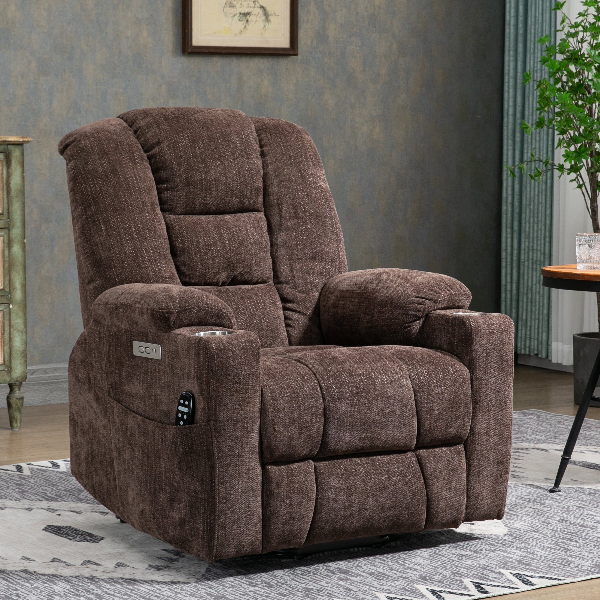 Jameson Chenille Fabric Power Lift Recliner Chair with Massage and Heat