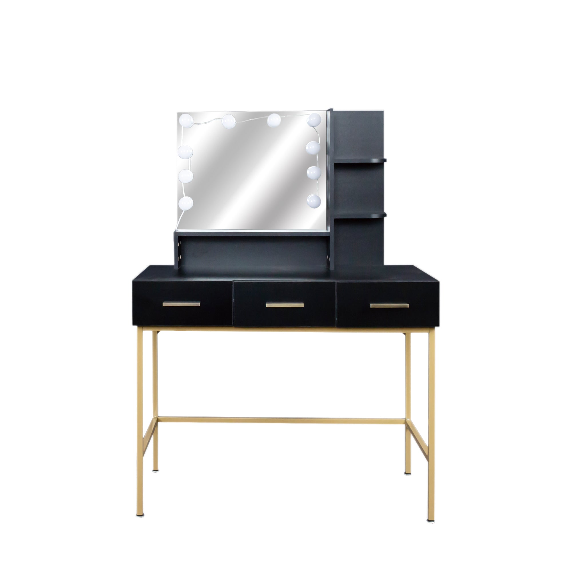 39.37" Black modern minimalist makeup vanity with Seating Stool and LED Lights Mirror