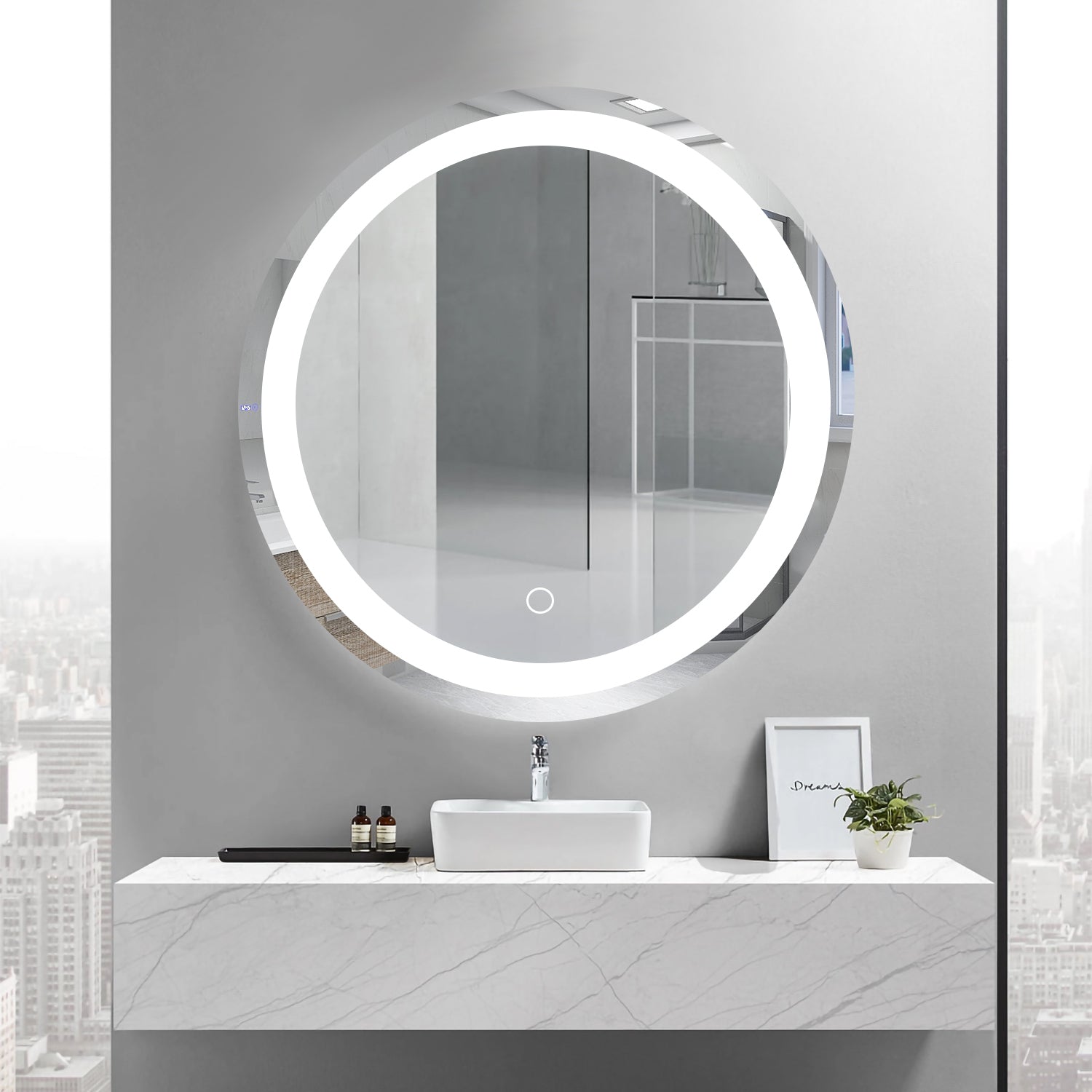 24" Round Dimmable Anti-Fog LED Light Bathroom Vanity Mirror