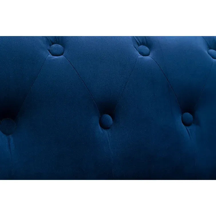 71.5" Blue Velvet Chesterfield Sofa With Nailhead Trim
