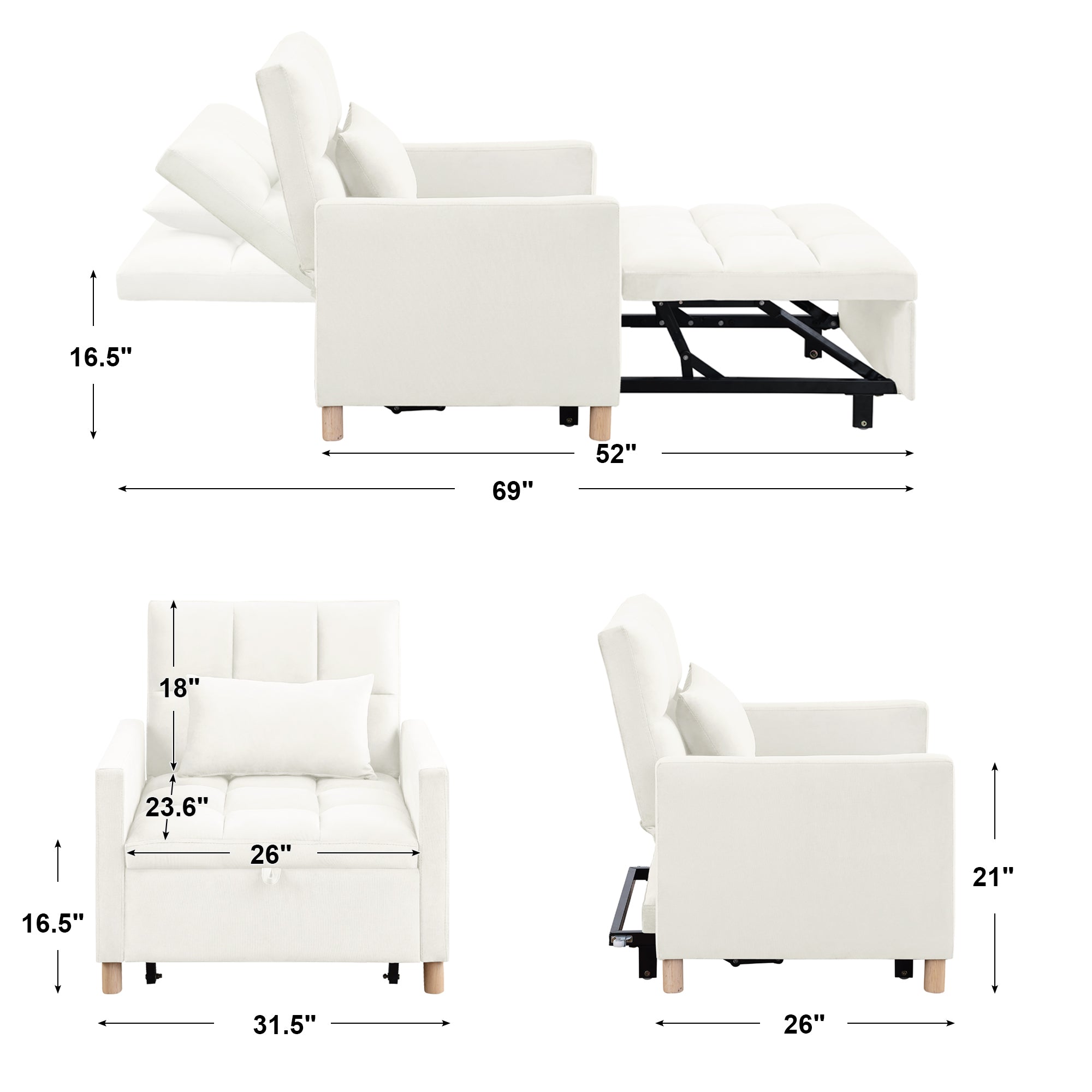 Zack Convertible Adjustable Sleeper Sofa Chair Bed