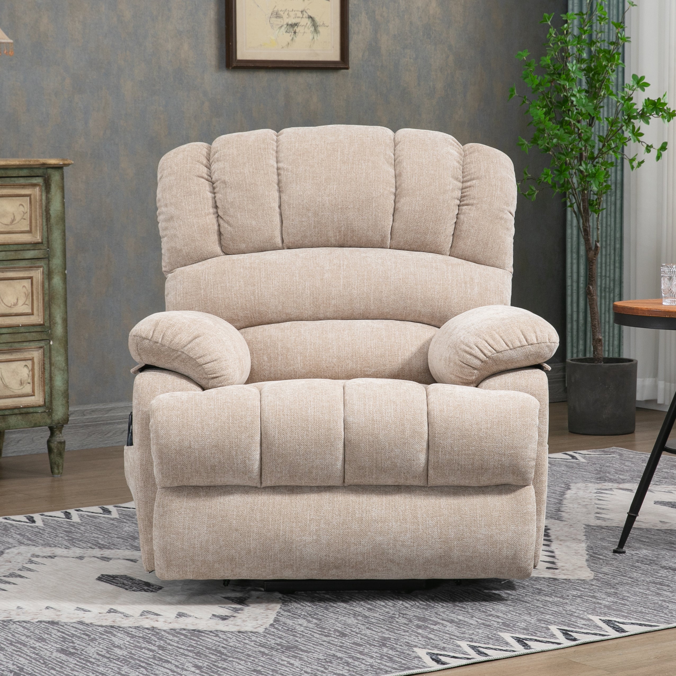 Newton Oversized Chenille Power Lift Recliner Chair With 8-Point Vibration Massage and Lumbar Heating