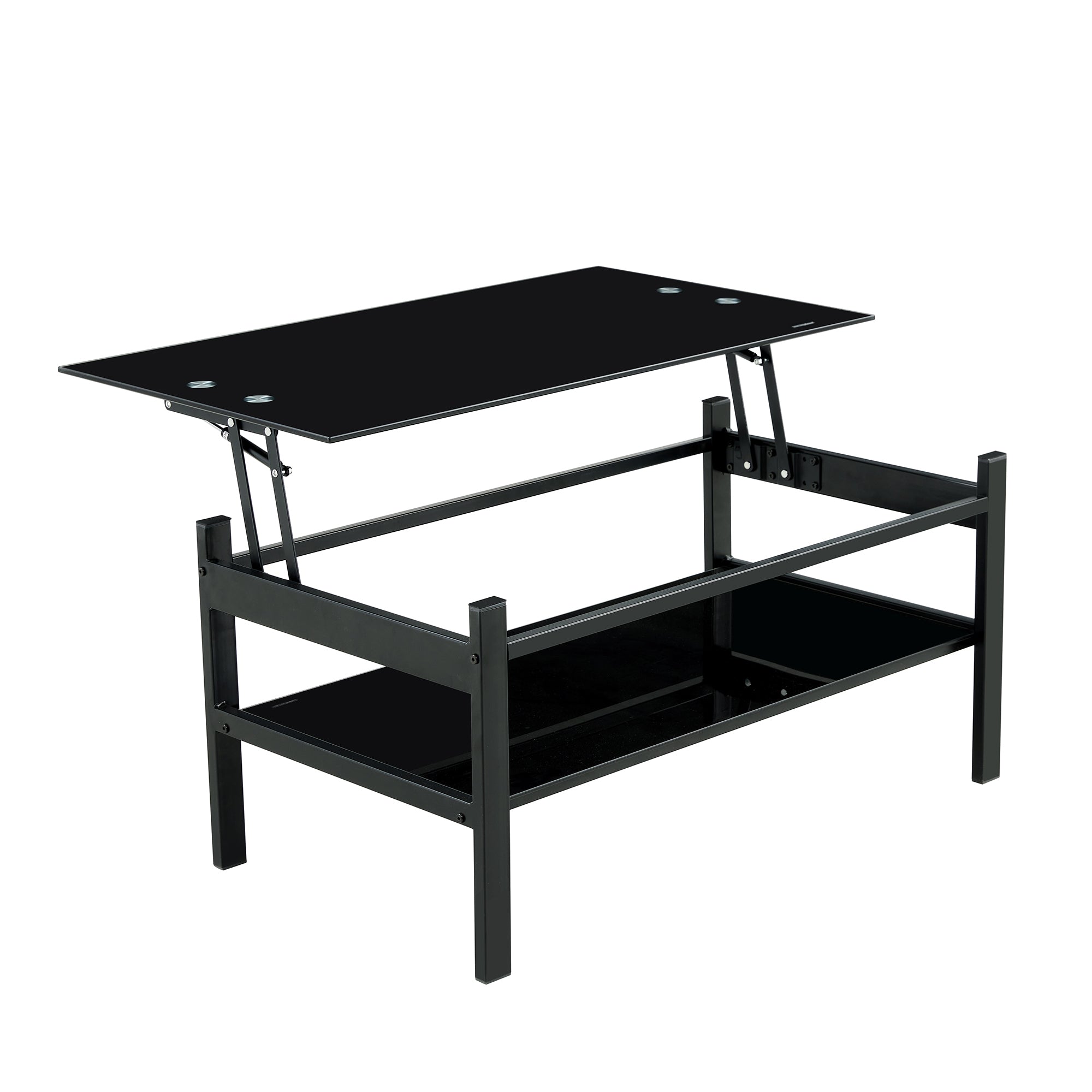 Modern Black Tempered Glass Lift Top Coffee Table