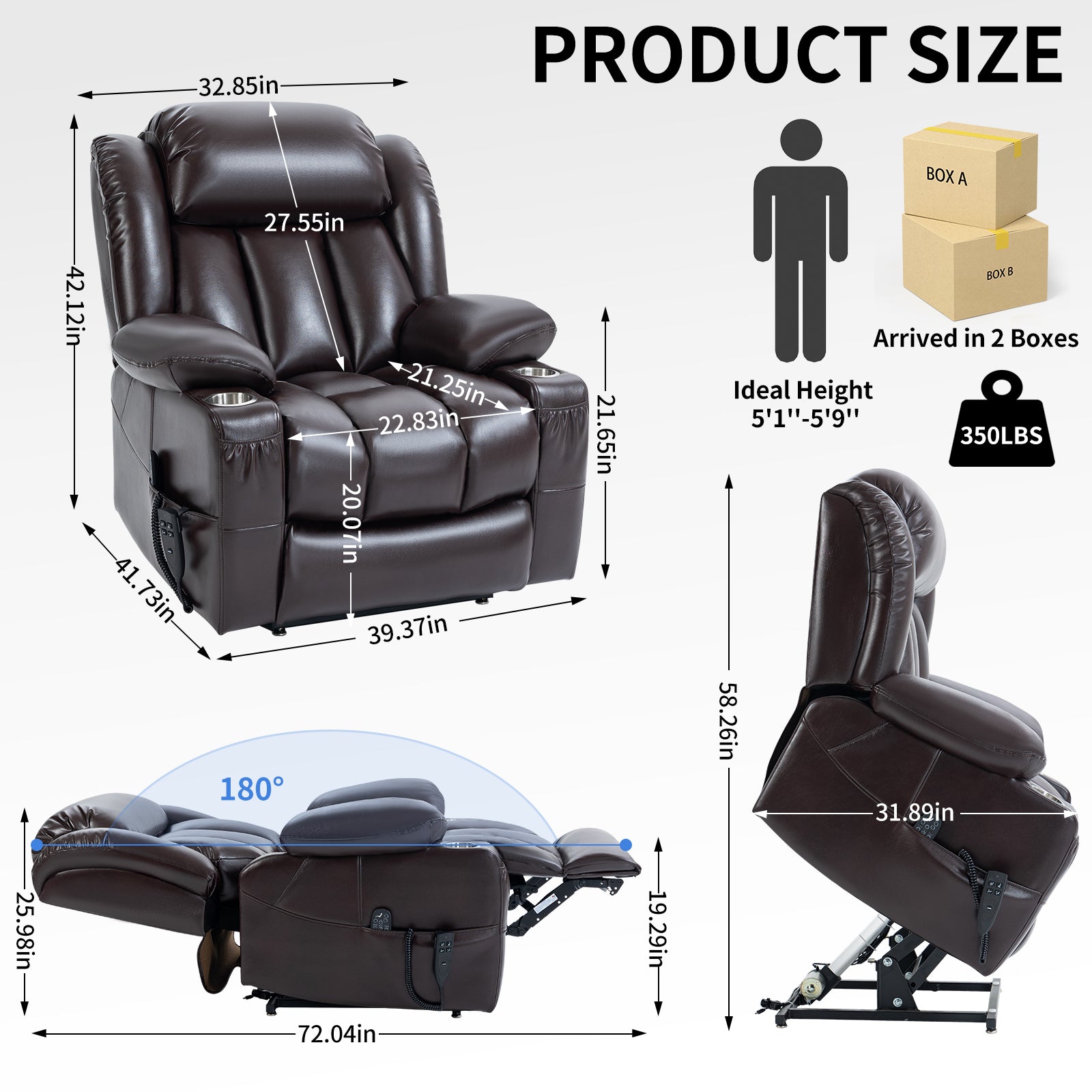 Samuel Faux Leather Power Lift Recliner Chair with Massage and Lumbar Heating