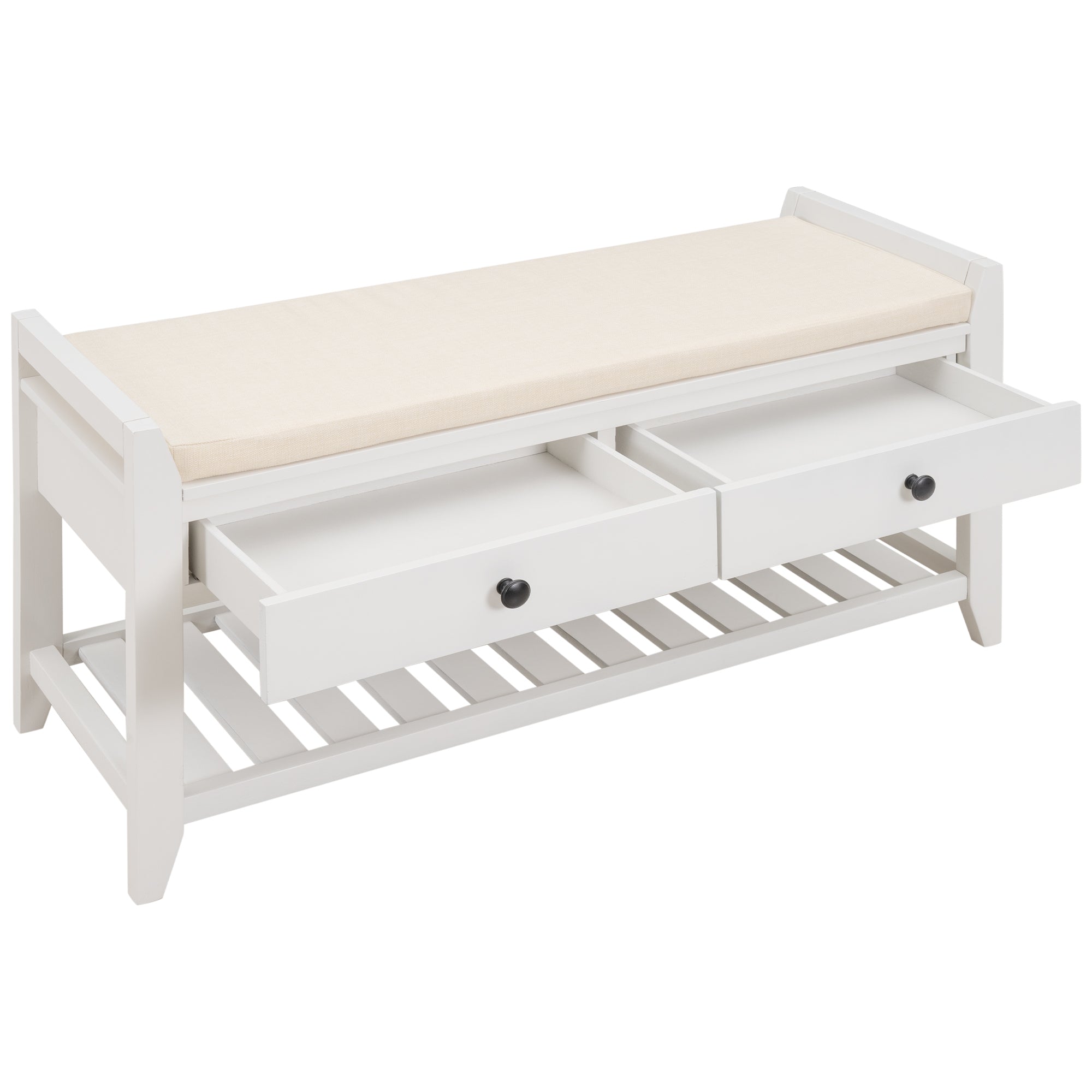 39" White Storage Seating Bench with Undershelf