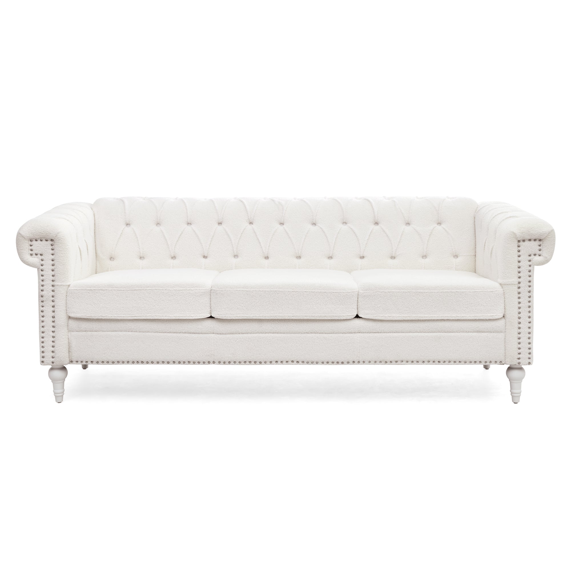 Juliet 83.66" White Boucle Chesterfield Sofa