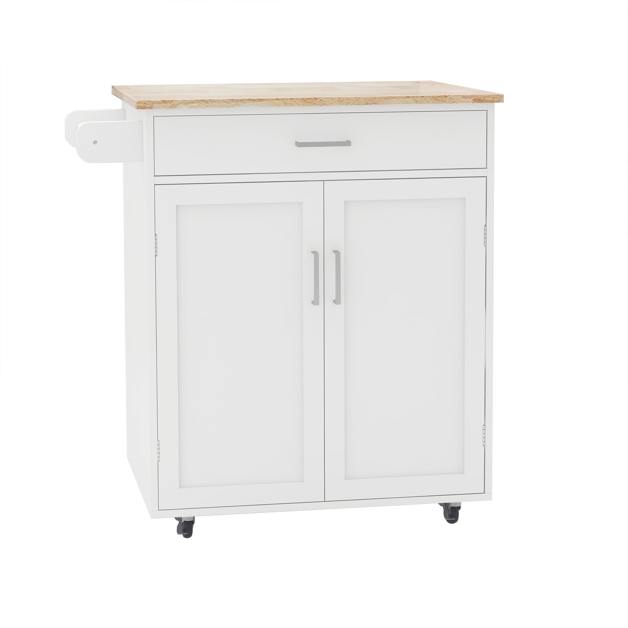 32.68" Rolling Kitchen Cart with Towel Rack Solid Wood Top