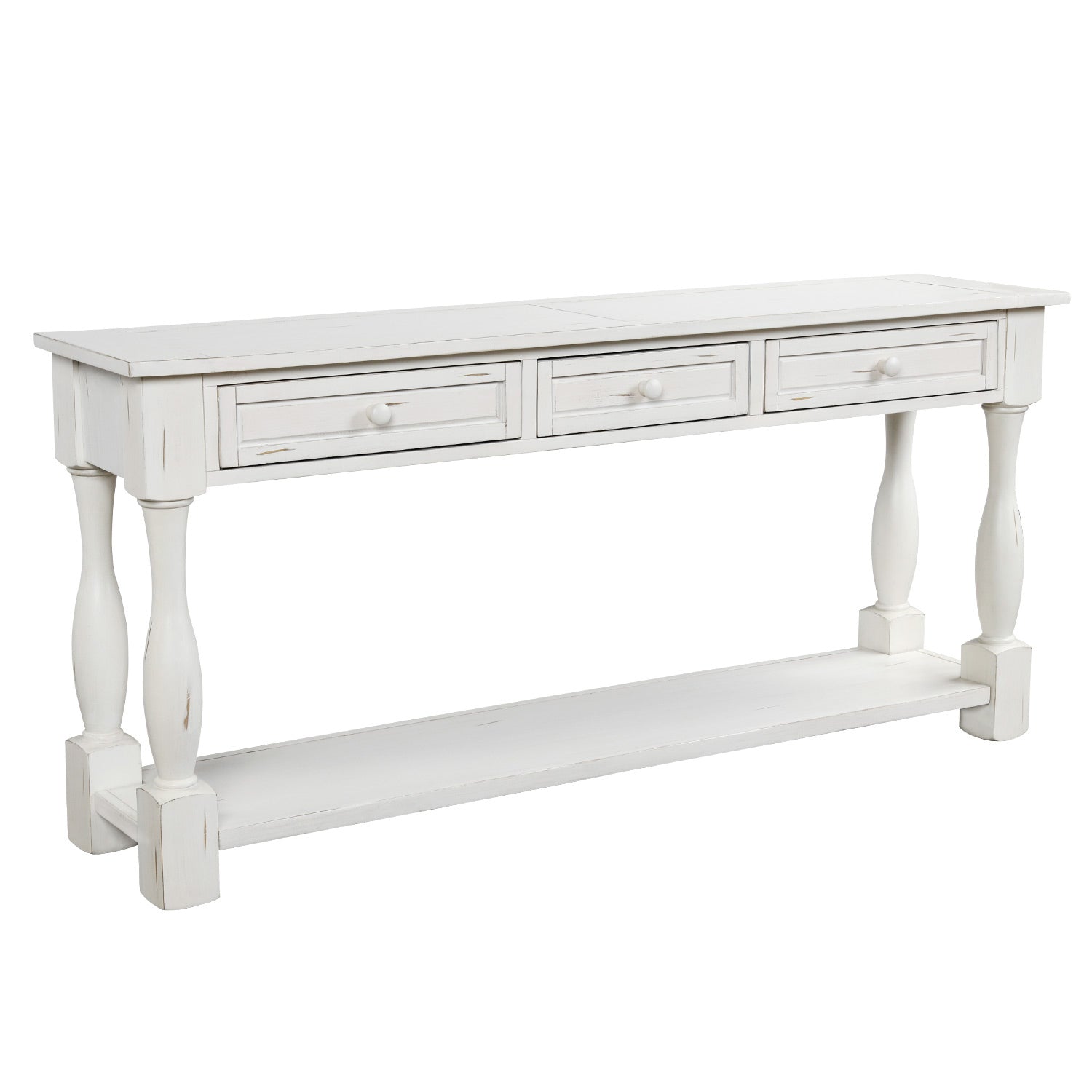 64" Console Table With storage and Shelf, Antique white color