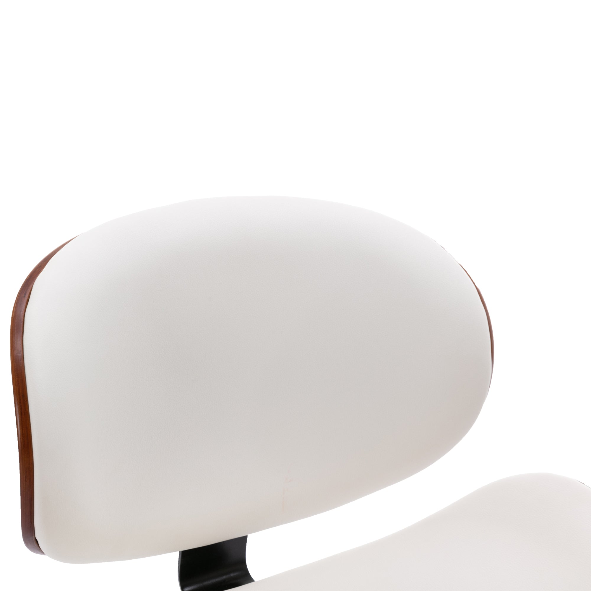Set of 2 Modern Swivel Adjustable Barstools with Walnut Curved Back and White Faux Leather