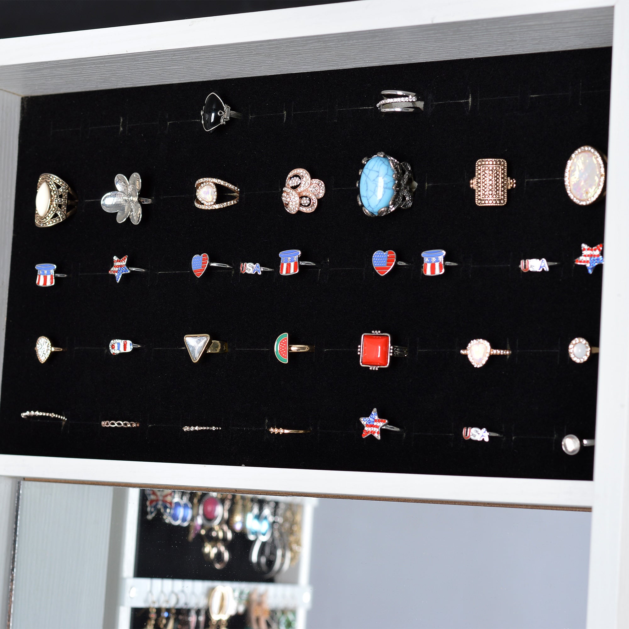 White Standing Swivel Jewelry Storage Organizer Cabinet with Mirror