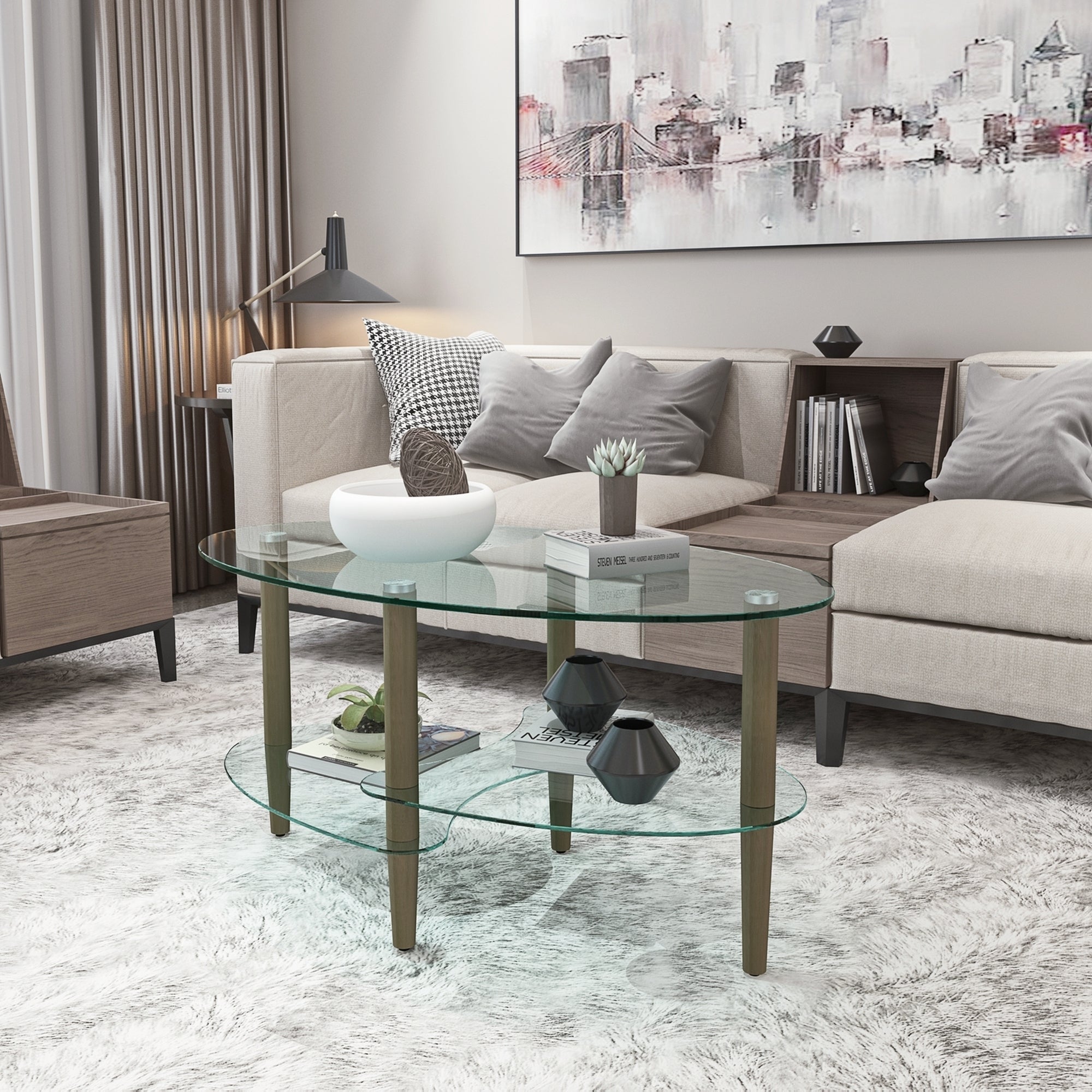 Modern Oval Clear Glass Coffee Table
