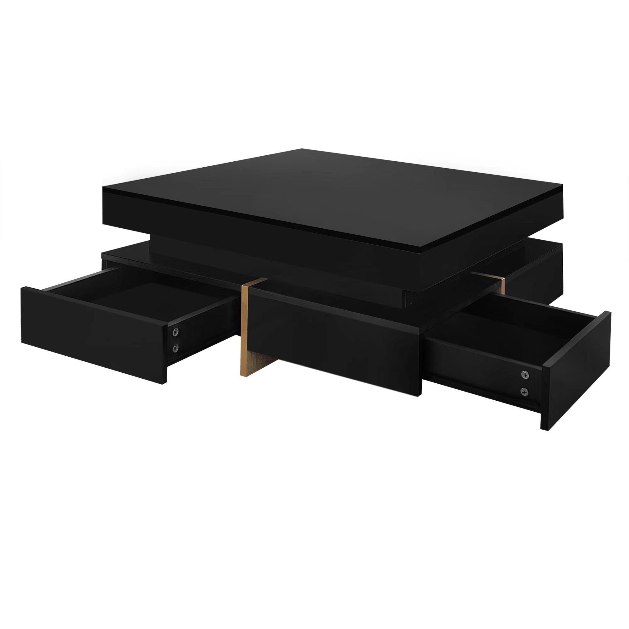 Arboga 31.5" x 31.5" Modern High Gloss Coffee Table with Storage Drawers