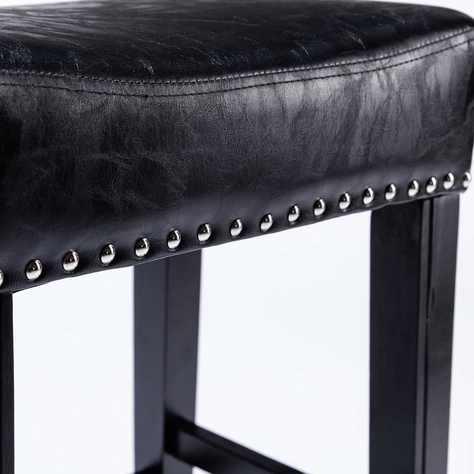Set of 2 Black Faux Leather Counter Stools with Wood Legs