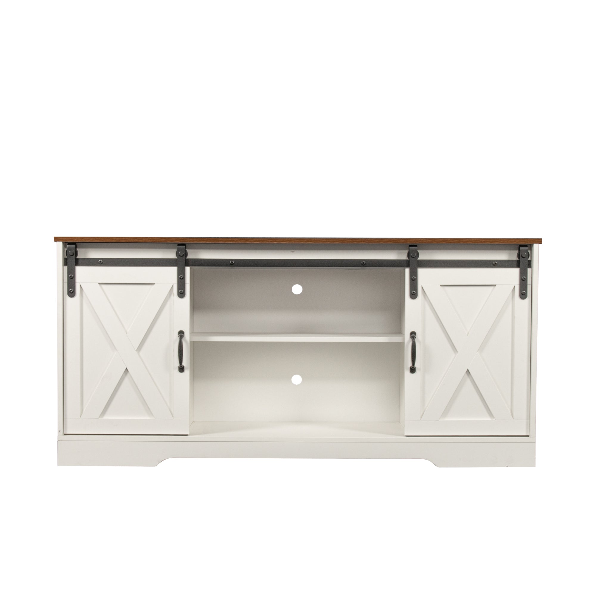59" White Farmhouse TV Stand with Sliding Barn Door accommodate TVs up to 65"