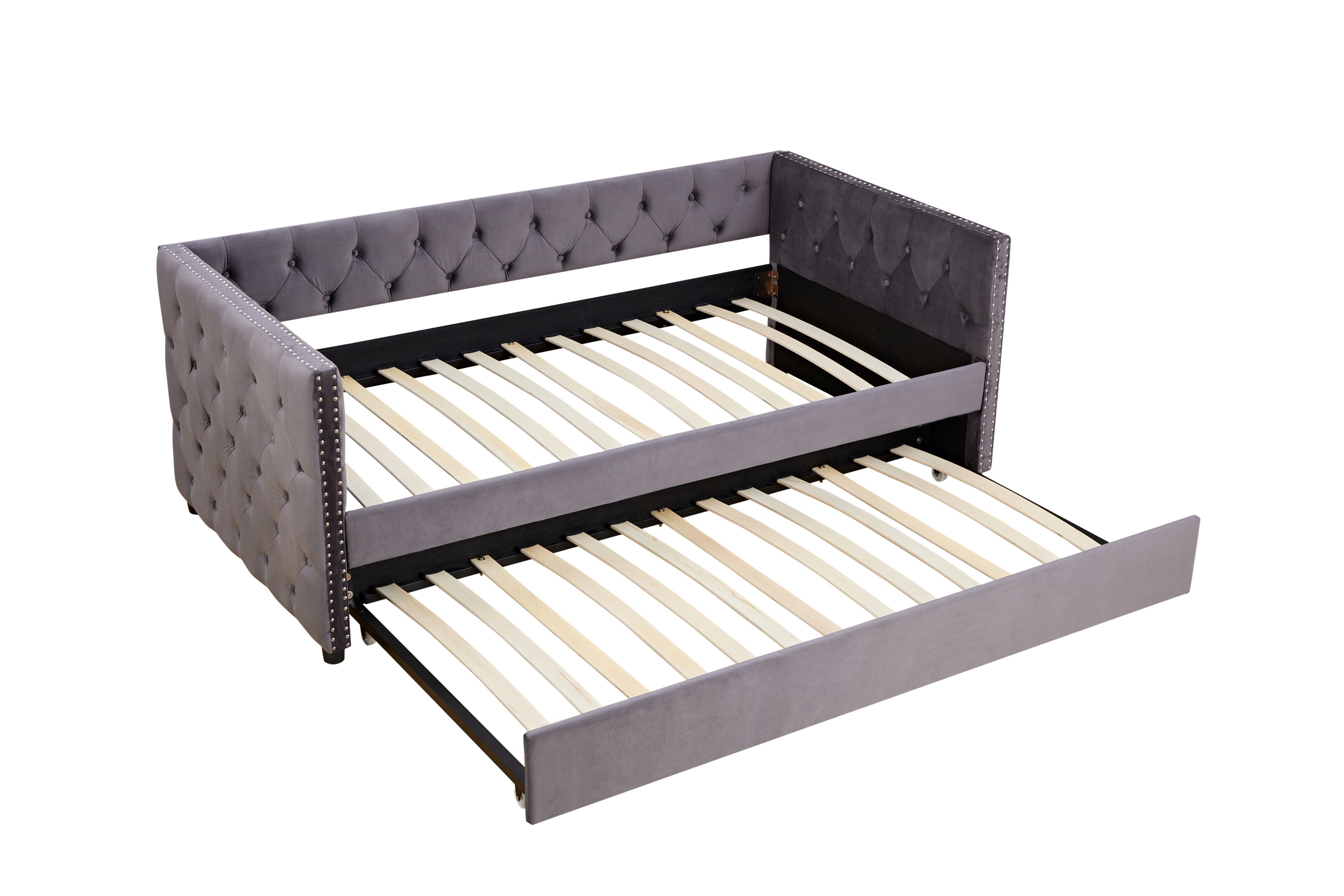 Elena Gray Velvet Twin Daybed with Trundle