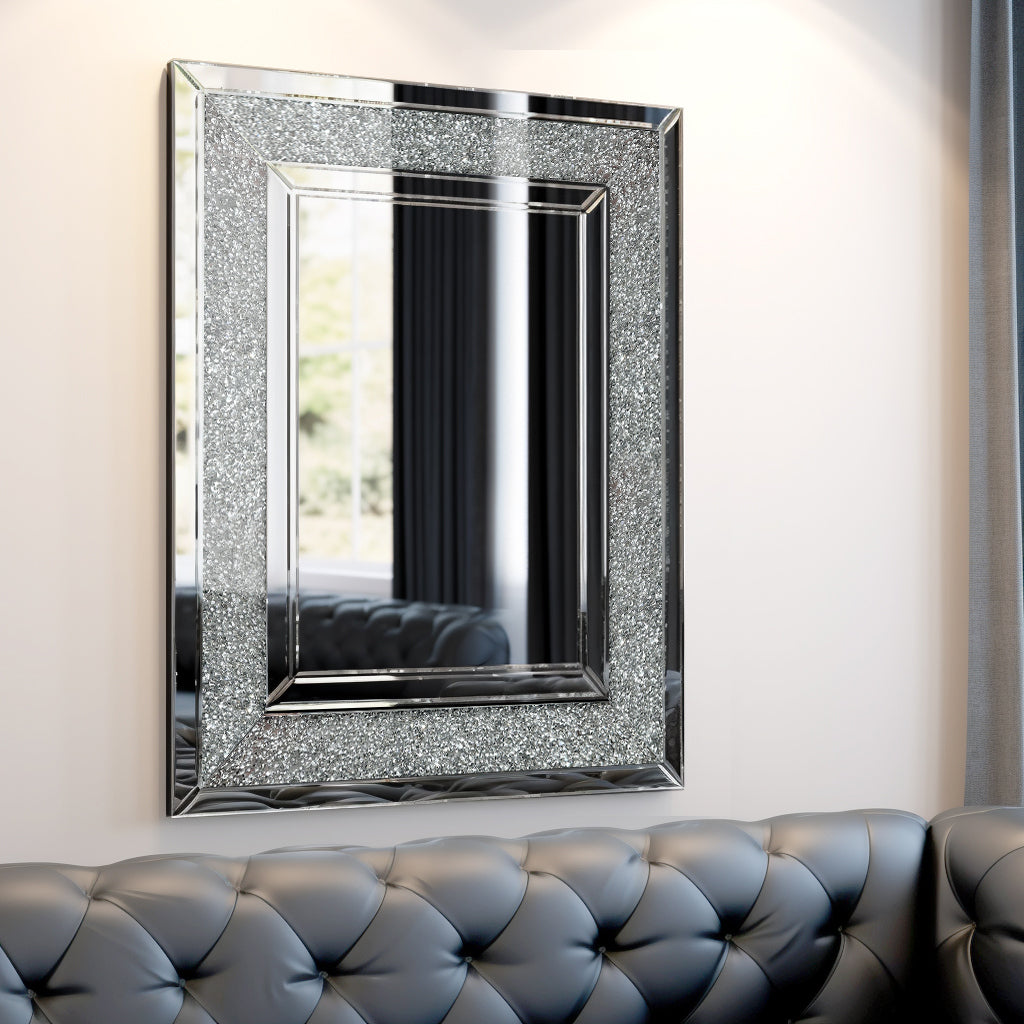 32"x24" Crystal Inlay Glamorous Rectangle Wall HD Mirror