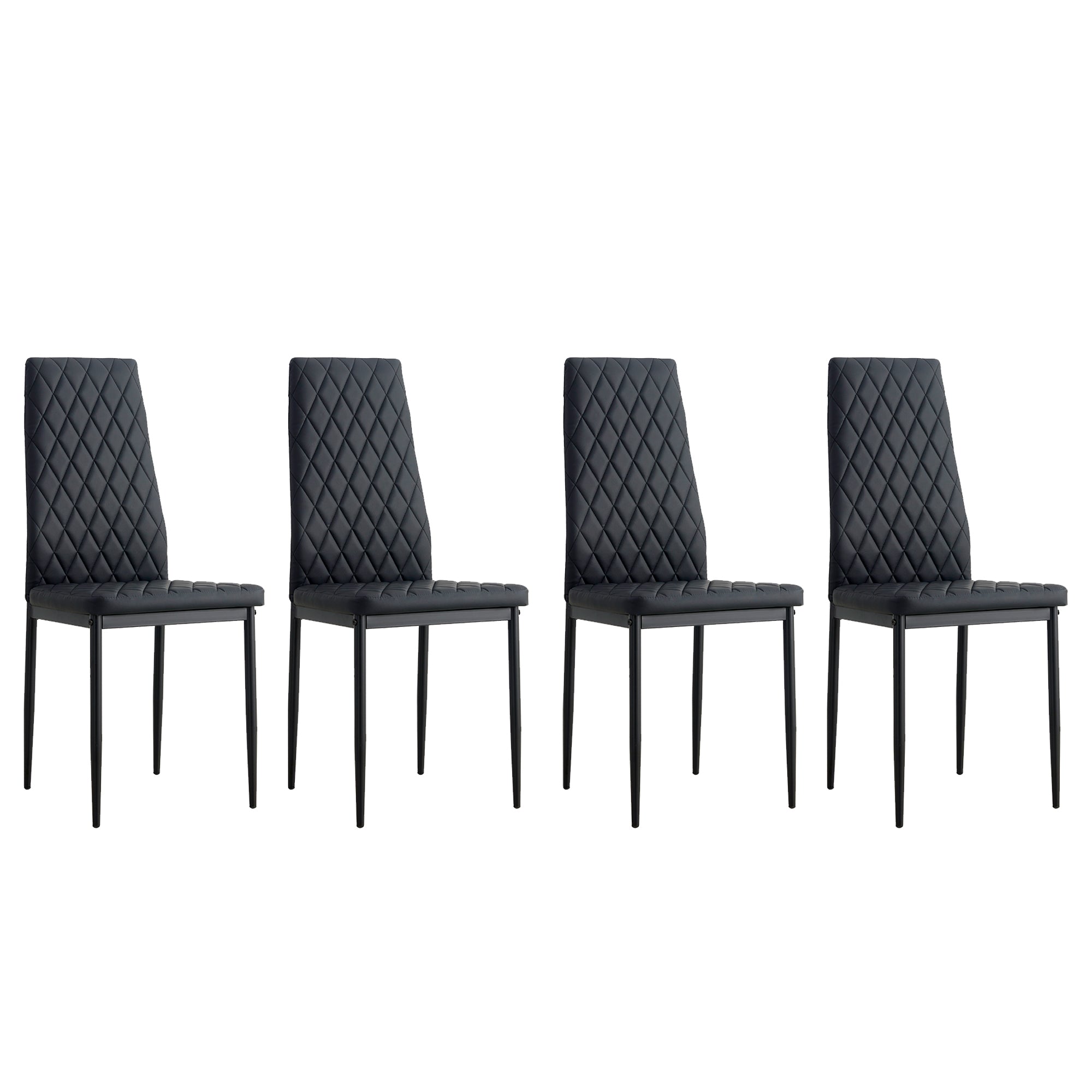 Luca 5 Pieces Dining Set, Black Tempered Glass Top, 4 Tufted black Faux Leather Chairs