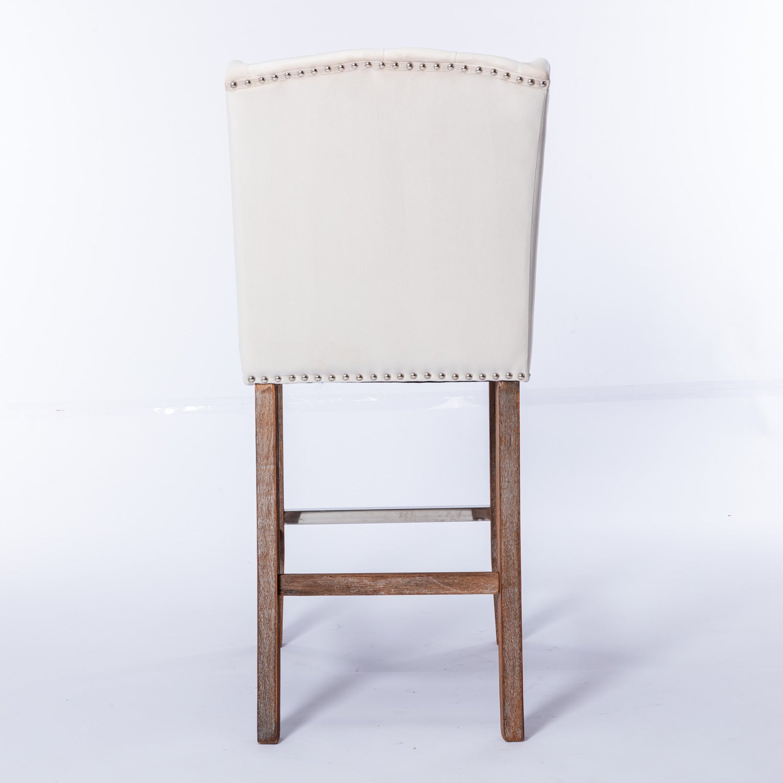 Set of 2 Beige Velvet Counter Stools with Tufted Back and Wingback