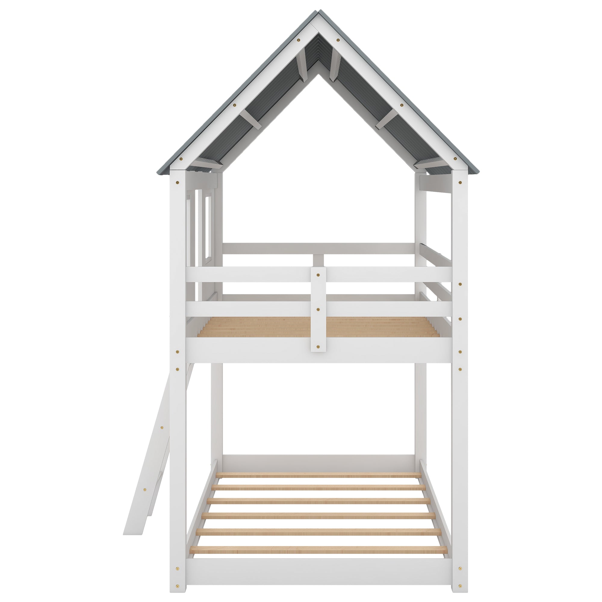 Ava White Wood Tree House Twin Bunk Beds