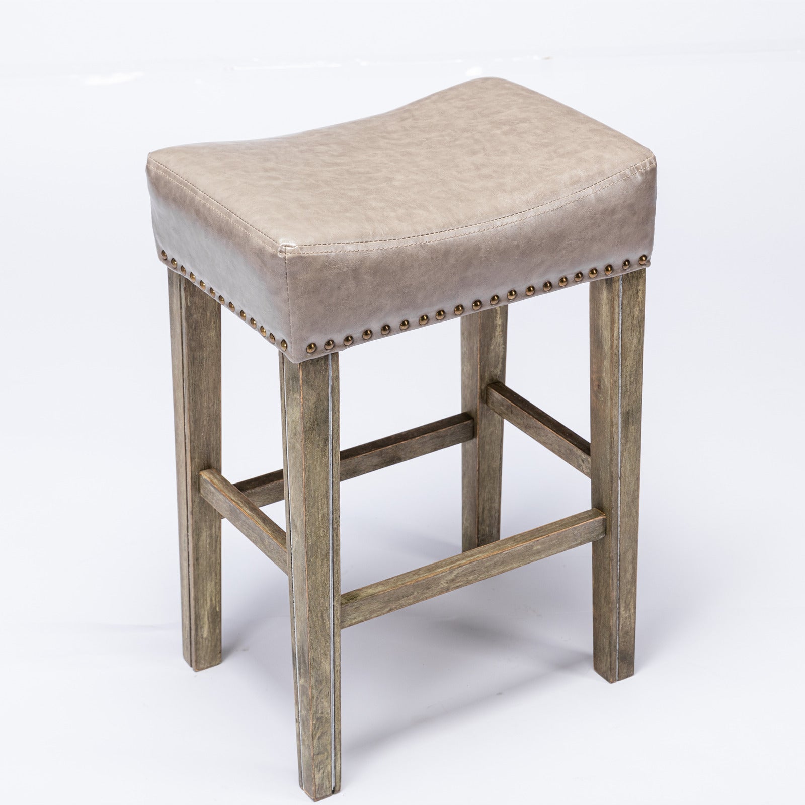 Set of 2 Gray Faux Leather Counter Stools with Wood Legs