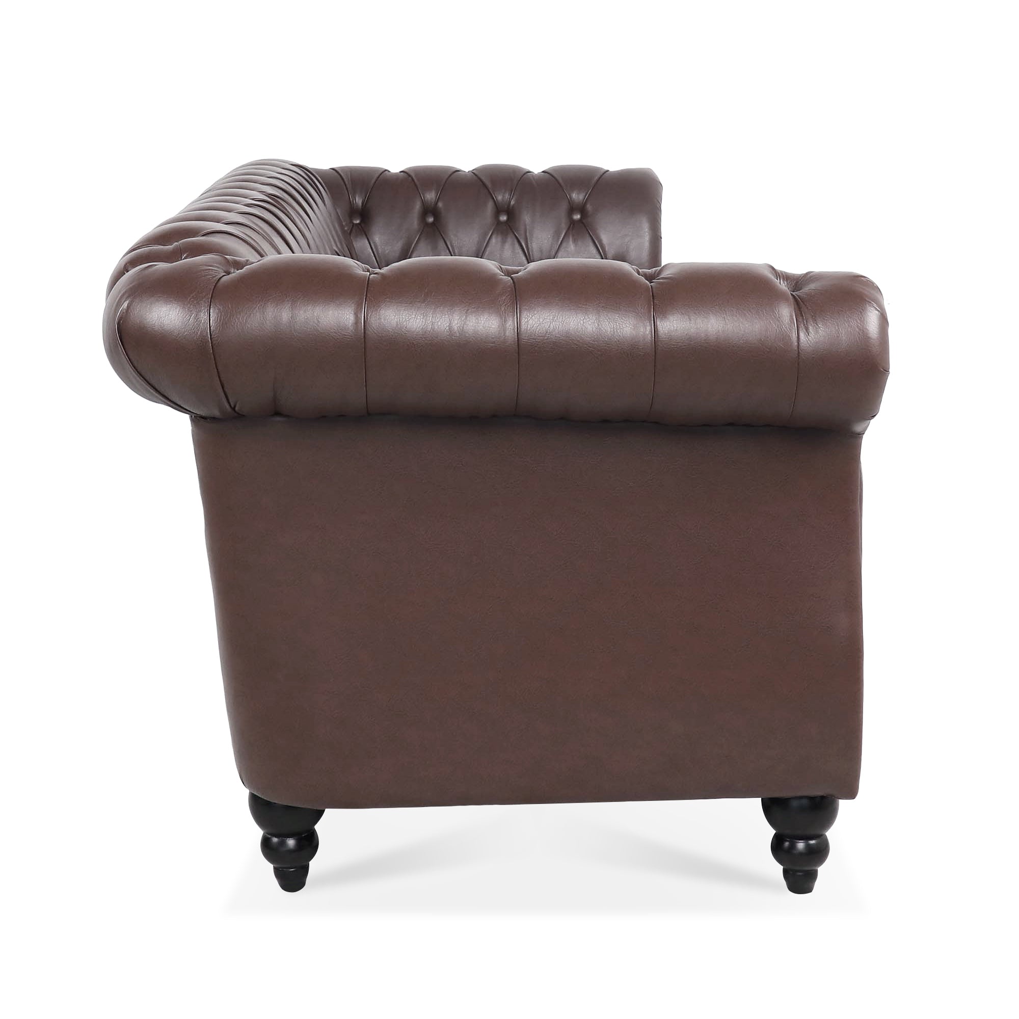 84" Dark Brown Faux Leather Chesterfield Sofa With Nailhead Trim