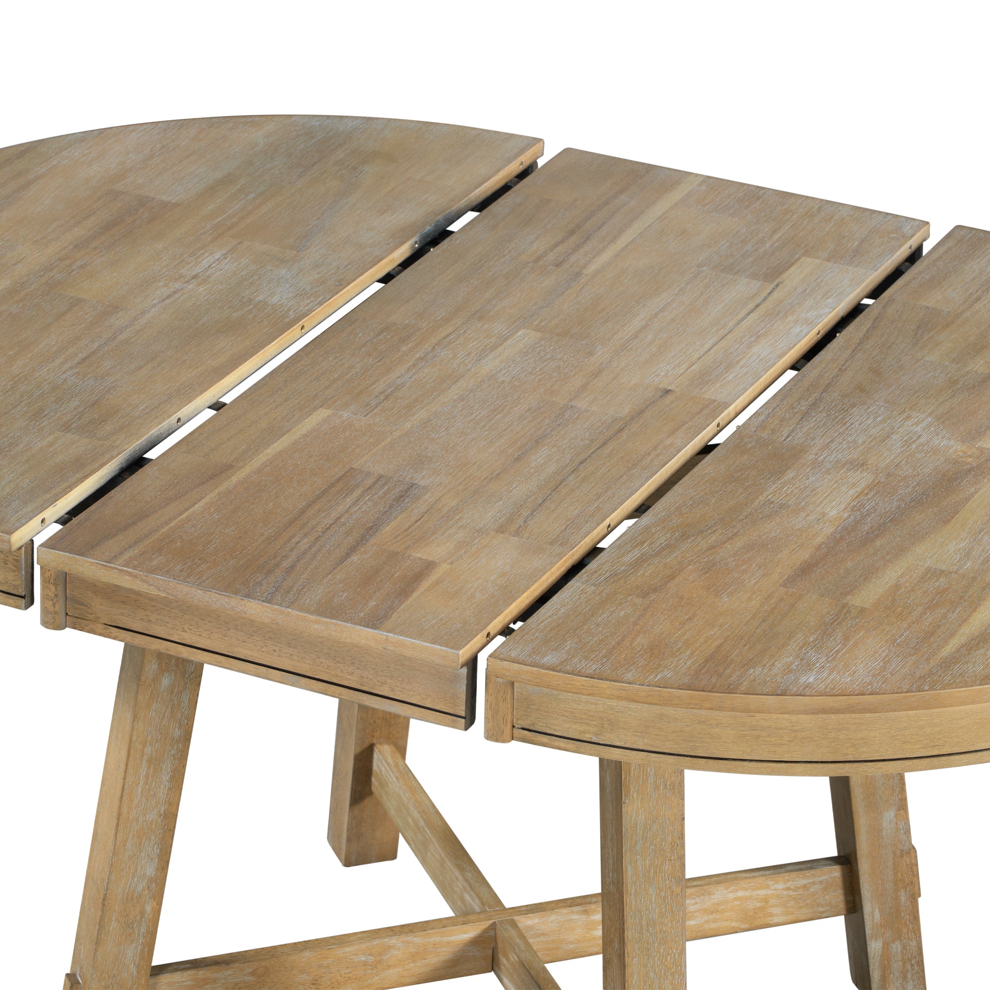 Harrison 5Pc Set Natural Wood Wash Dining Set with Dropleaf. 42" Round Extend to 58" Oval
