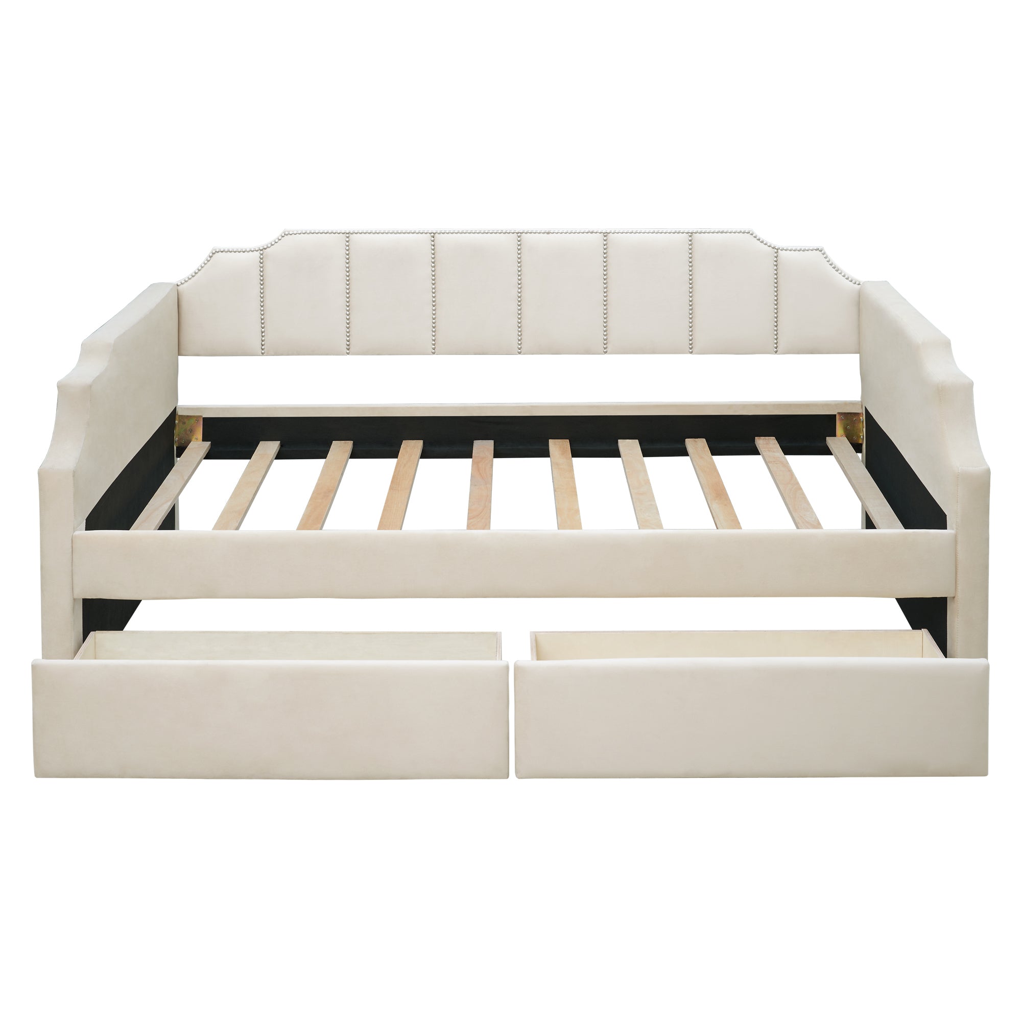 Ariel Beige Velvet Twin Daybed with Storage Drawers