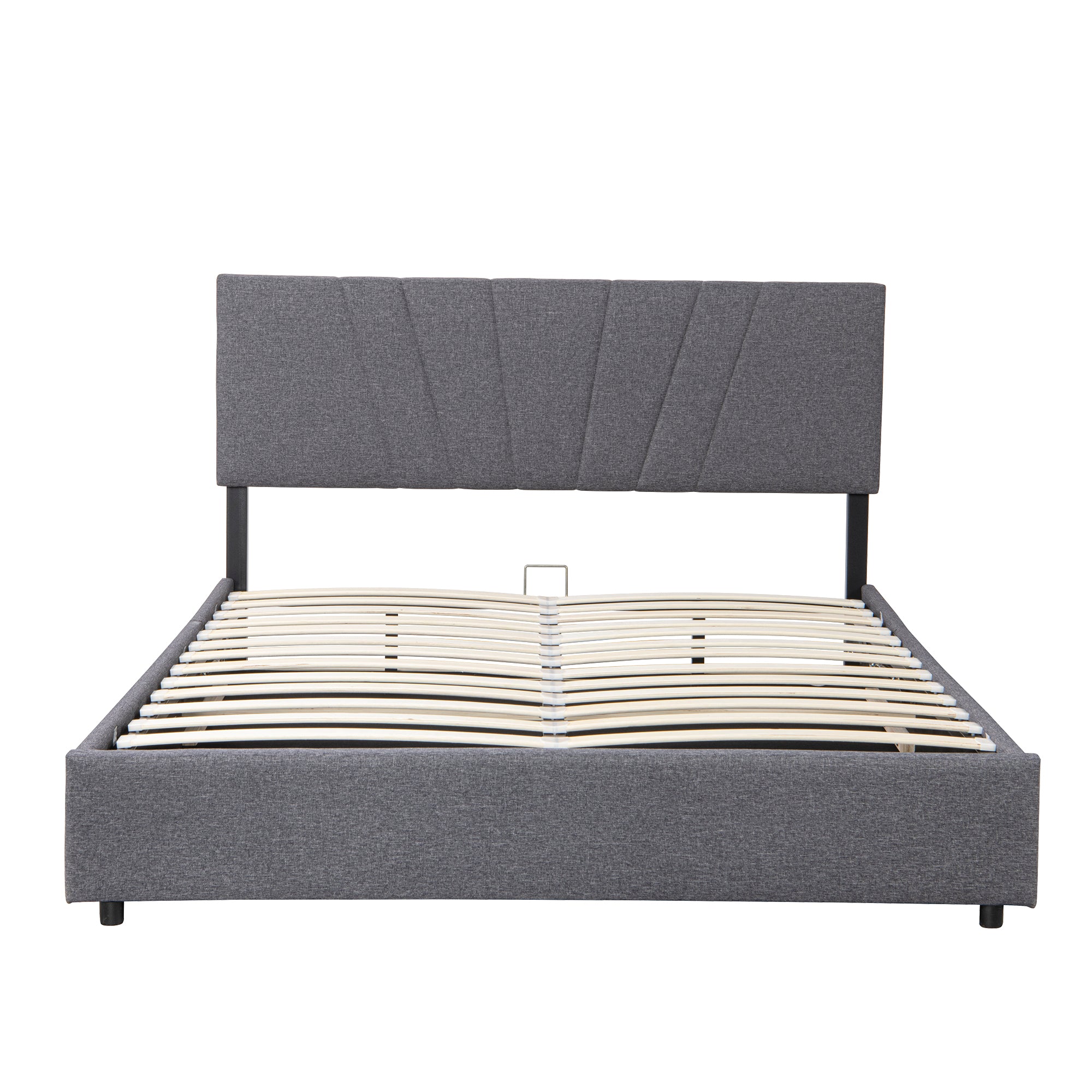 Evelyn Grey Linen Queen Platform Bed With Lifting Storage