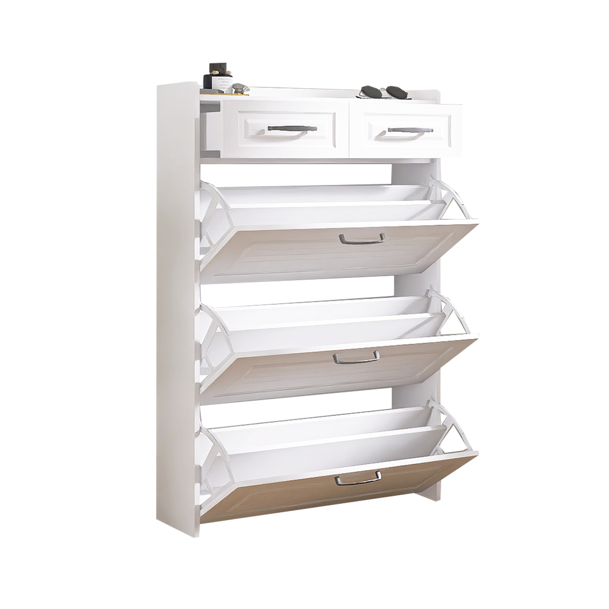 White Entryway Storage Shoe Cabinet Rack