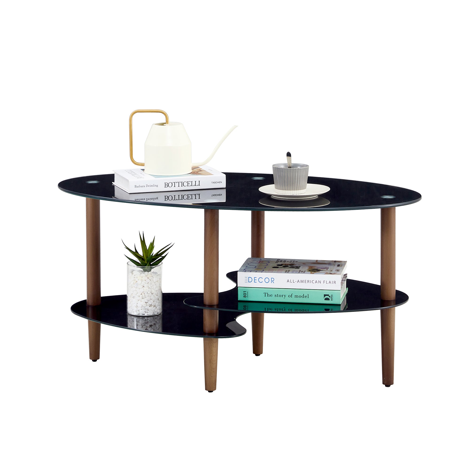 Modern Black Oval Tempered Glass Coffee Table