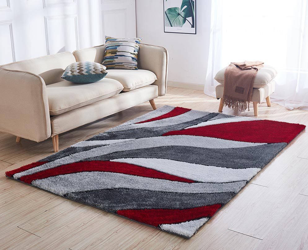 5' X 7' Soft Pile Hand Tufted Shag Area Rug(red/white/gray)