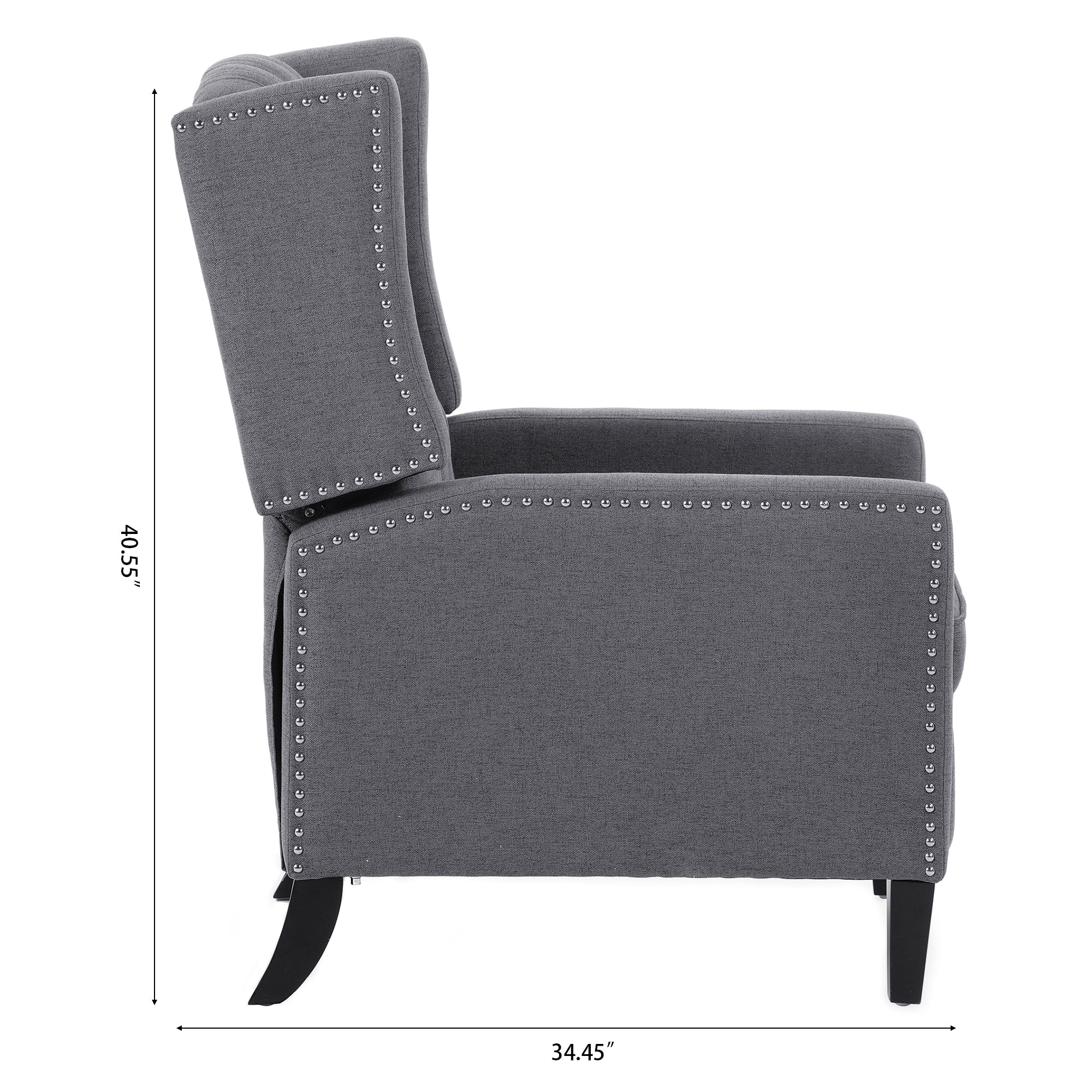 Blaine Grey Linen Fabric Pushback Recliner Wing Chair With Nailhead Trim