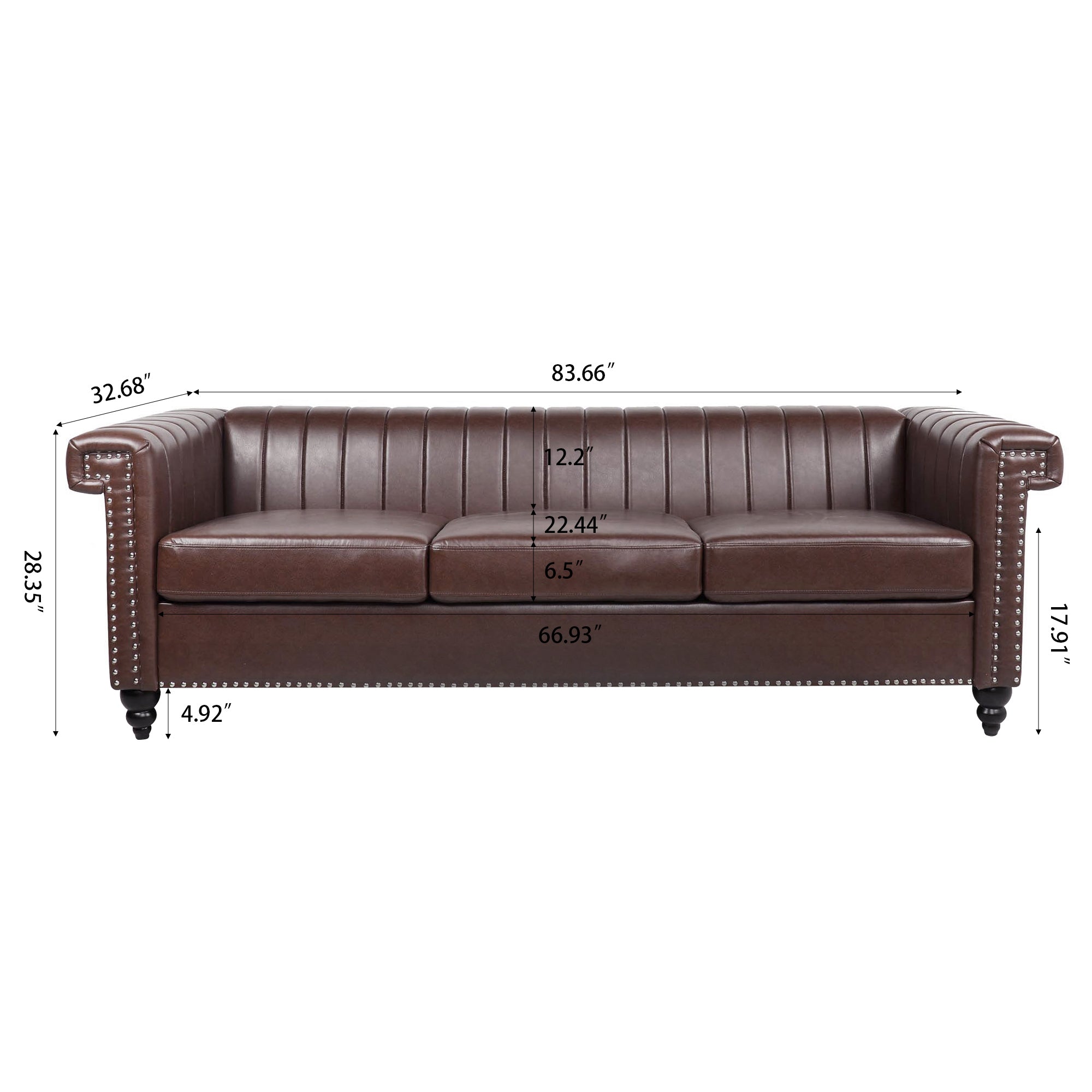 Auston 83" Brown Faux Leather Chesterfield Sofa