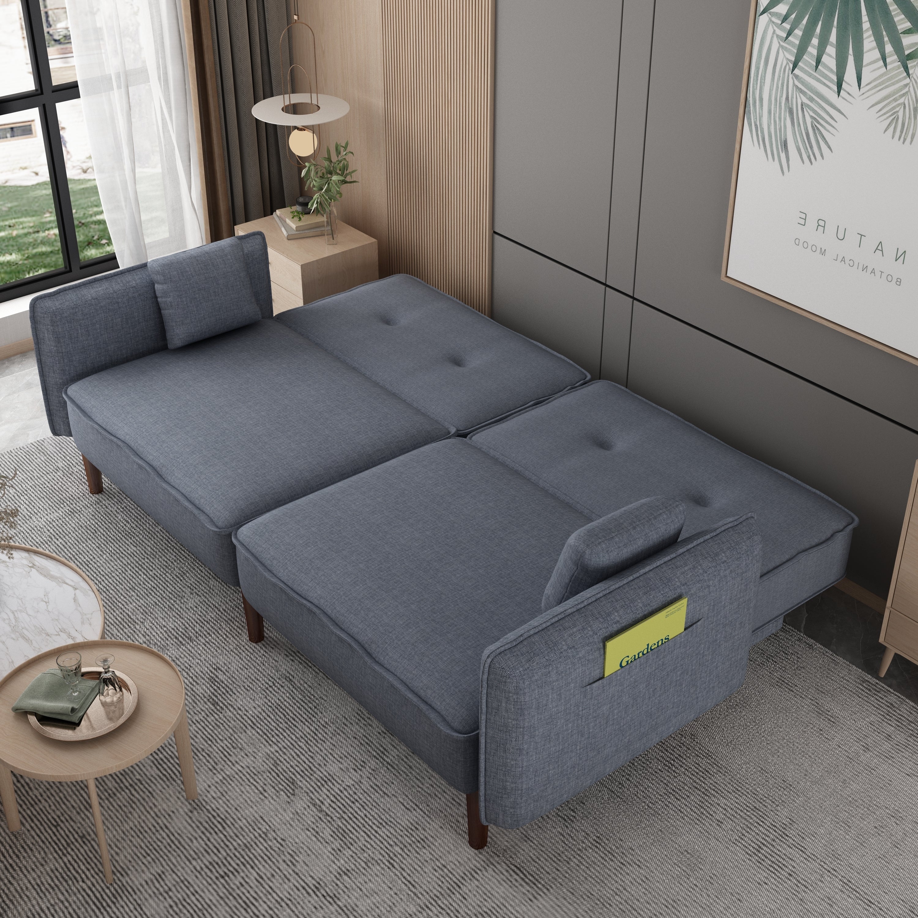 Sally Gray Linen Futon Convertible Sofa bed